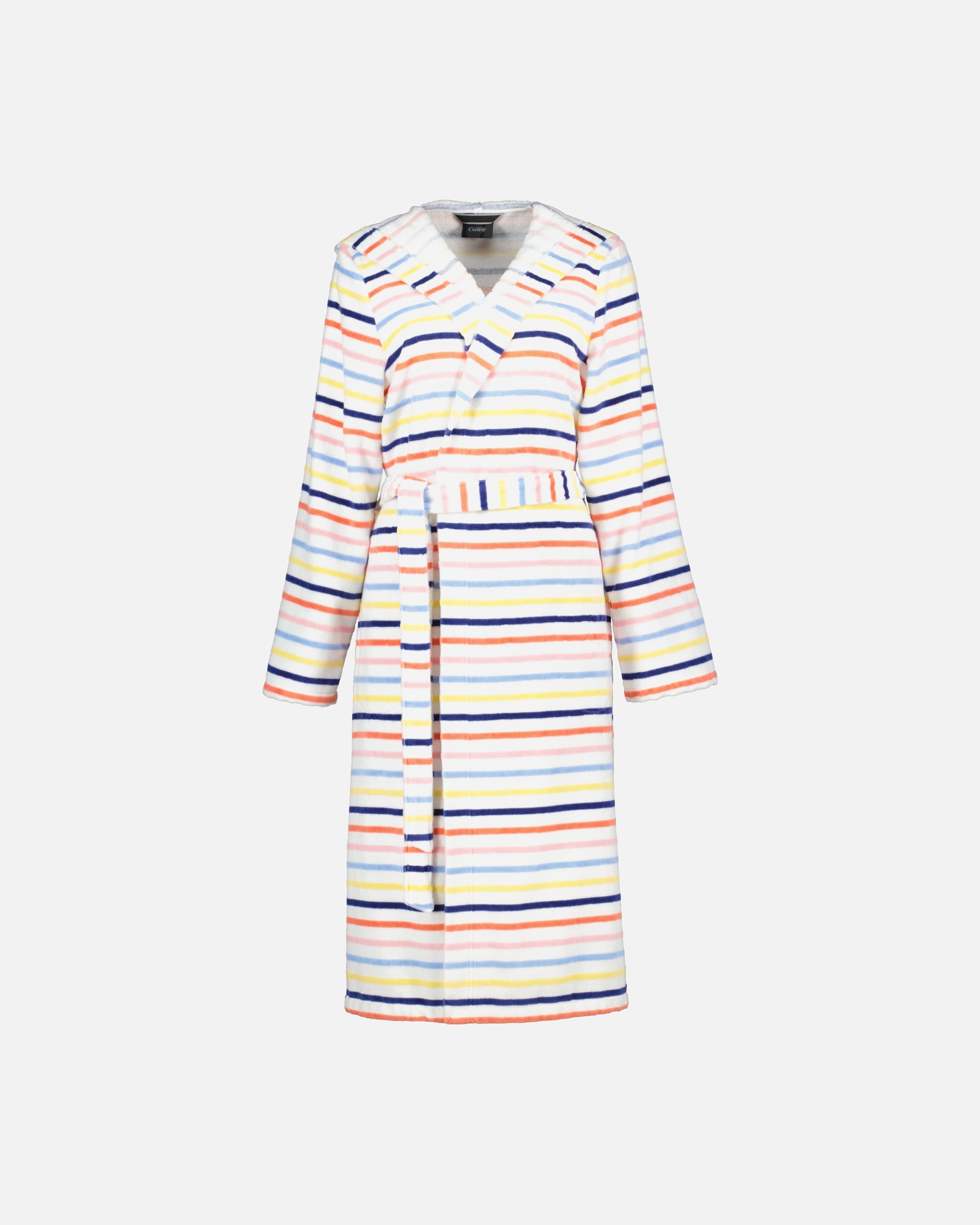 Bademantel für Weiblich Cawö Cawö Bademäntel Damen Kapuze Streifen 3344 weiß-multicolor - 62 S