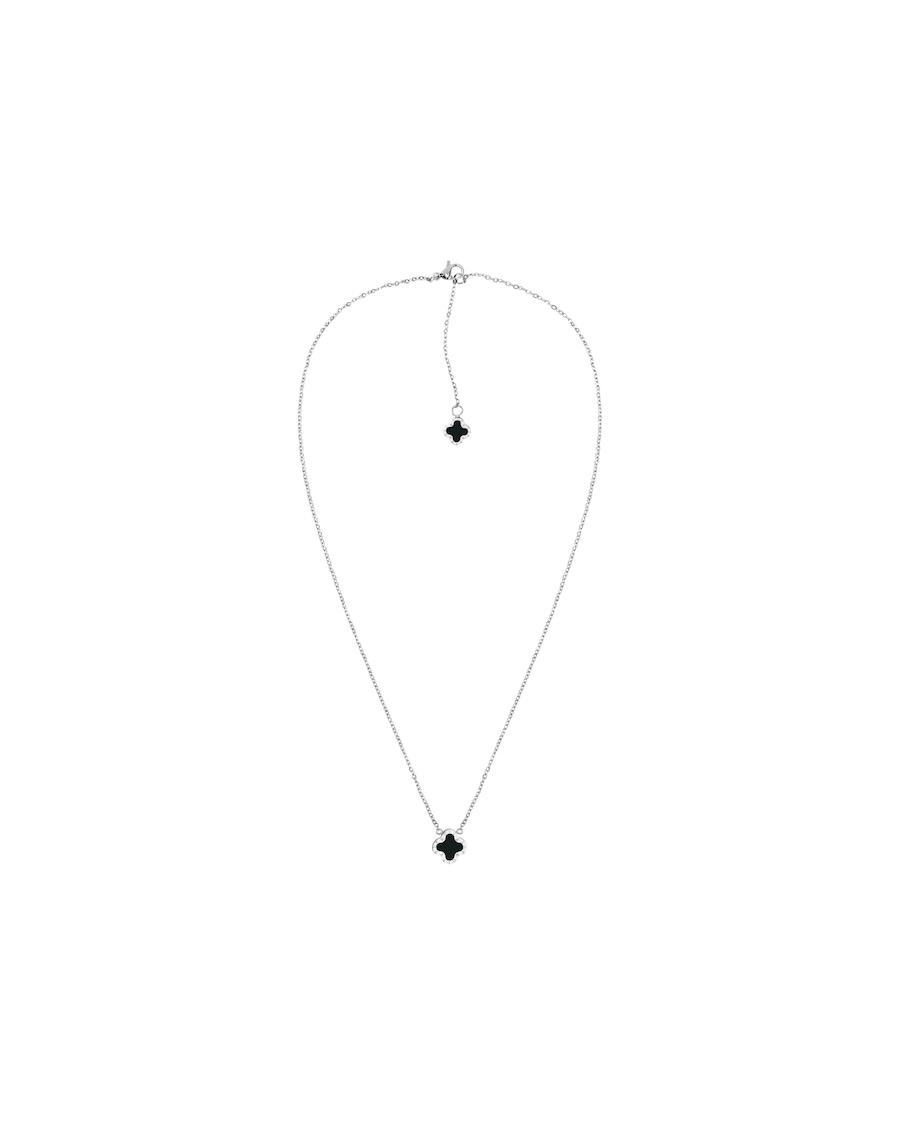 Lenoites Kette Mit Anhänger 'Four-leaf Clover Mini' silver-black Damen