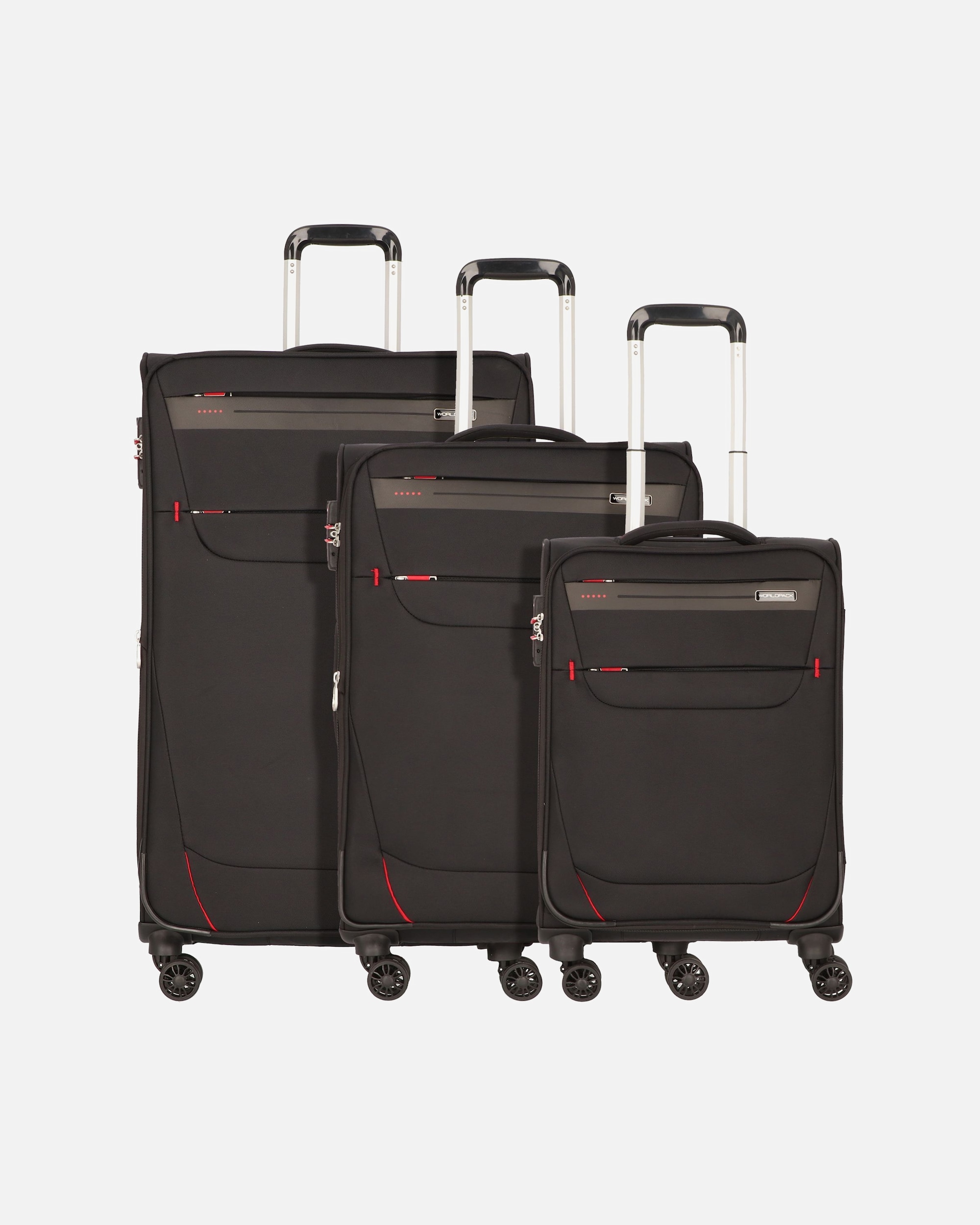 Koffer für Männlich Worldpack Denver 4 Rollen Kofferset 3-teilig schwarz