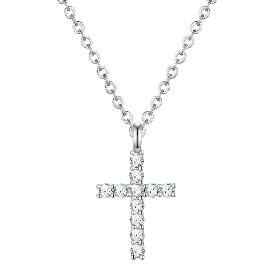 Lulu & Jane Halskette Kreuz aus Messing in silber mit Zirkonia 40,0 cm Basislänge + 7,0 Verlängerung Damen