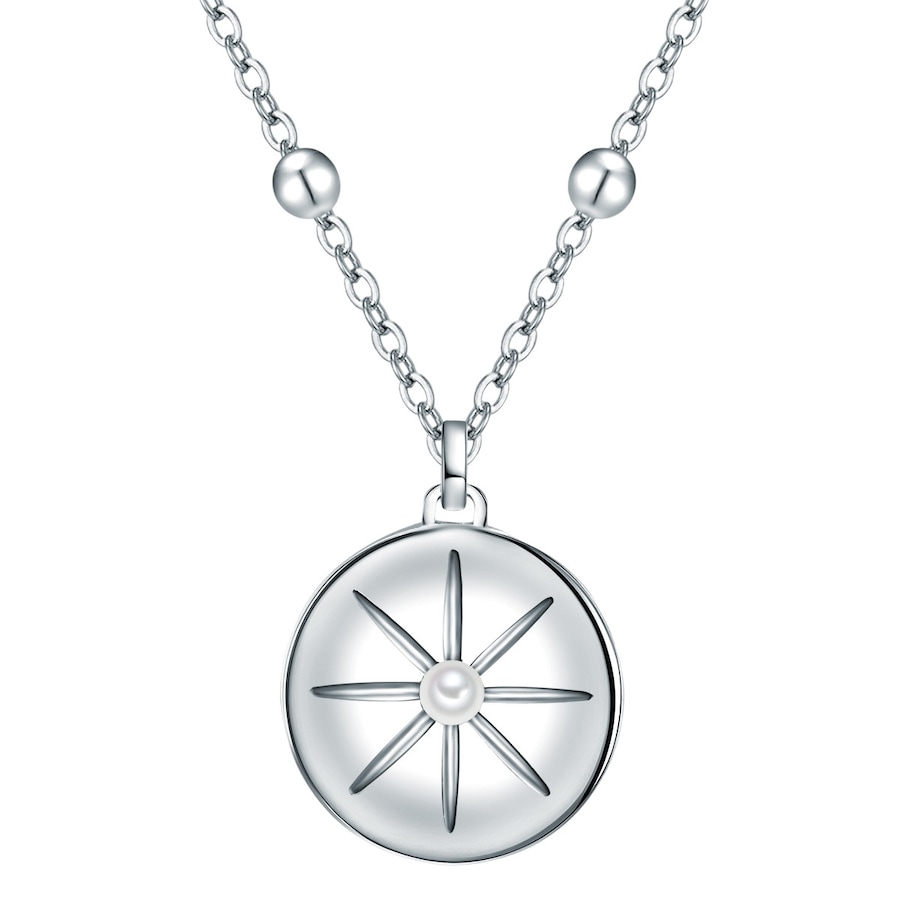 Lulu & Jane Perlen-Kette Messing Muschelkernperle in Silber 40,0 cm Basiskette + 5,0 Verlängerung Damen