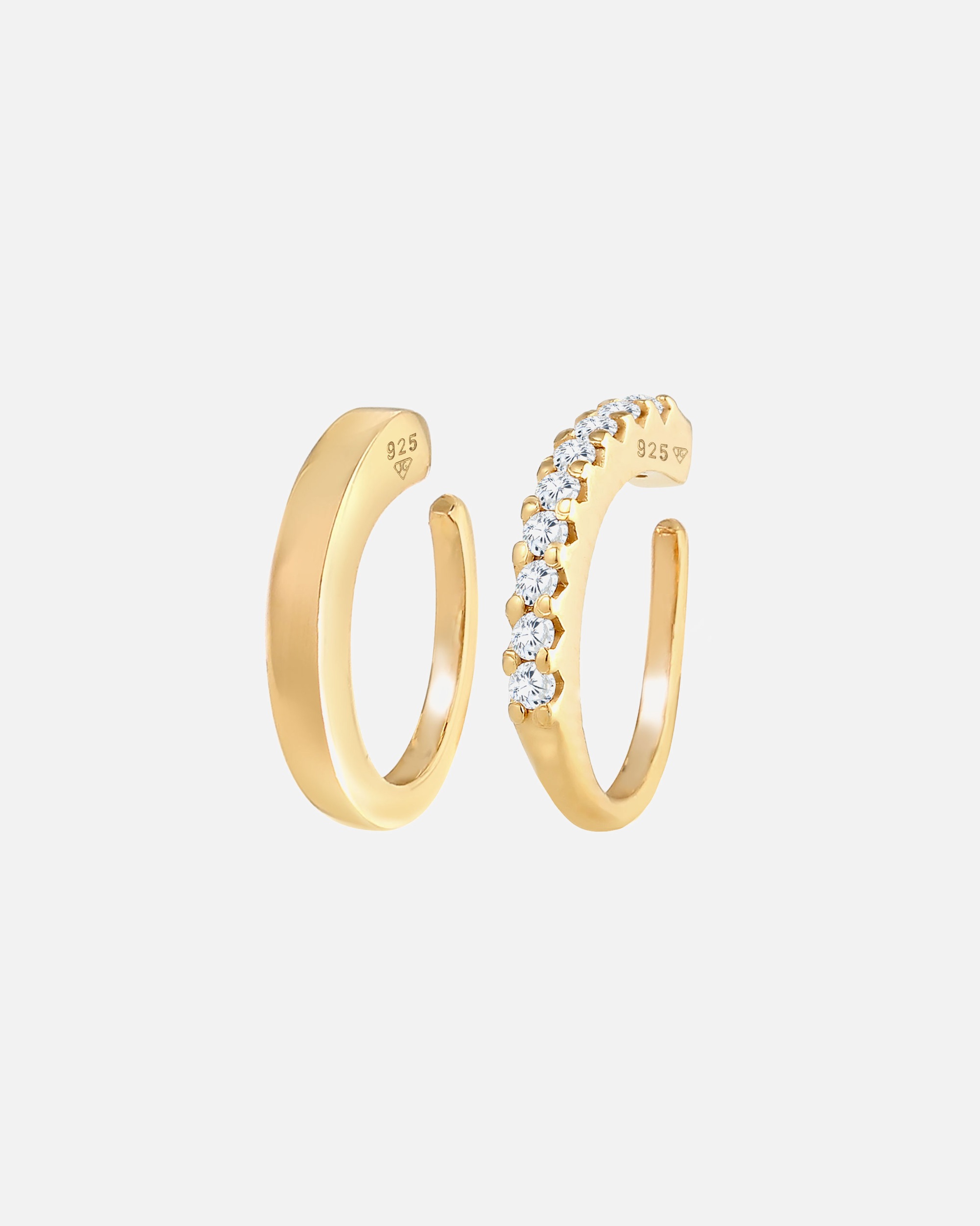 Ohrringe für Weiblich Elli Single Earcuff Basic Zirkonia 2er Set 925 Silber goldfarben