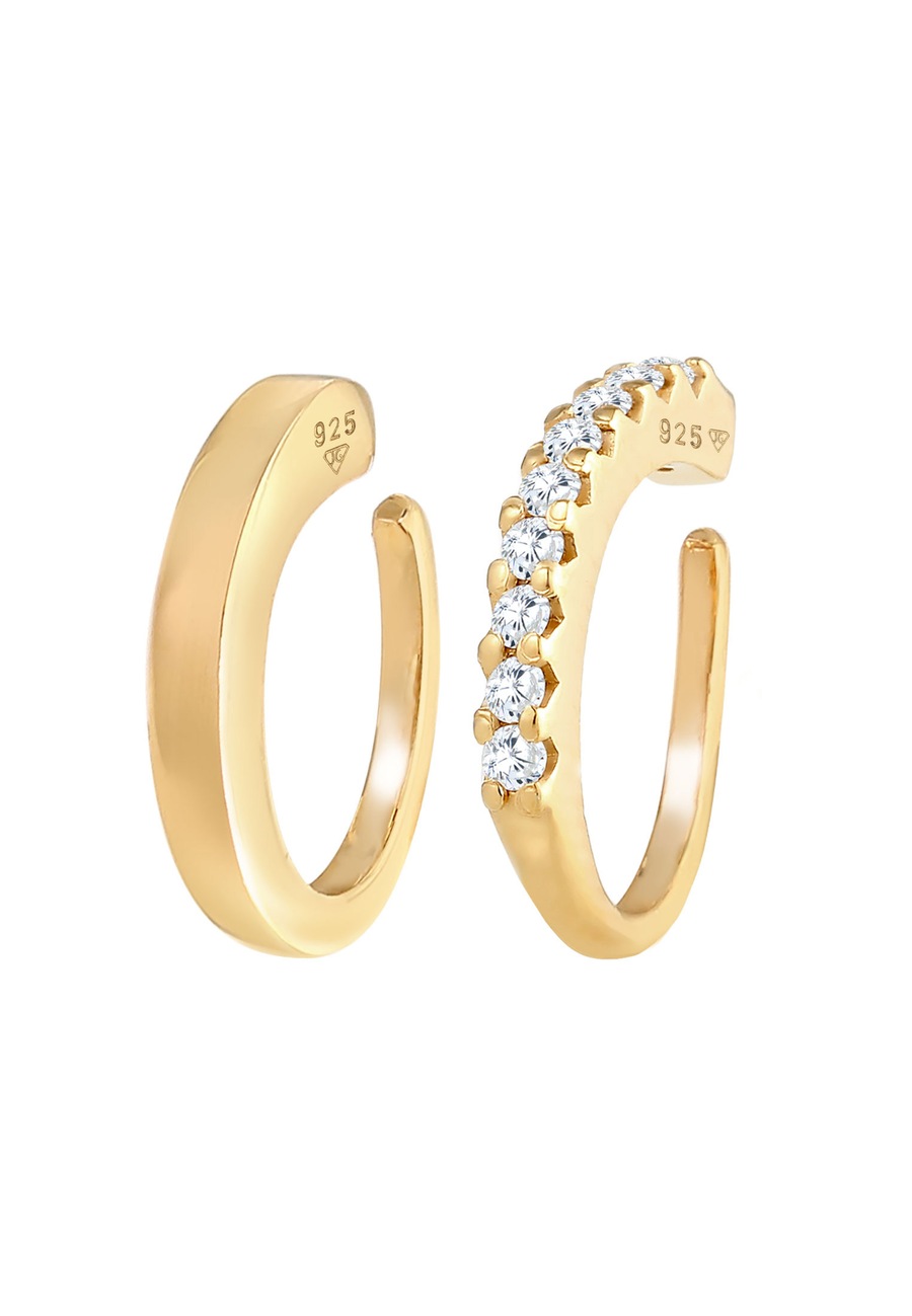 Elli Single Earcuff Basic Zirkonia 2er Set 925 Silber goldfarben Damen