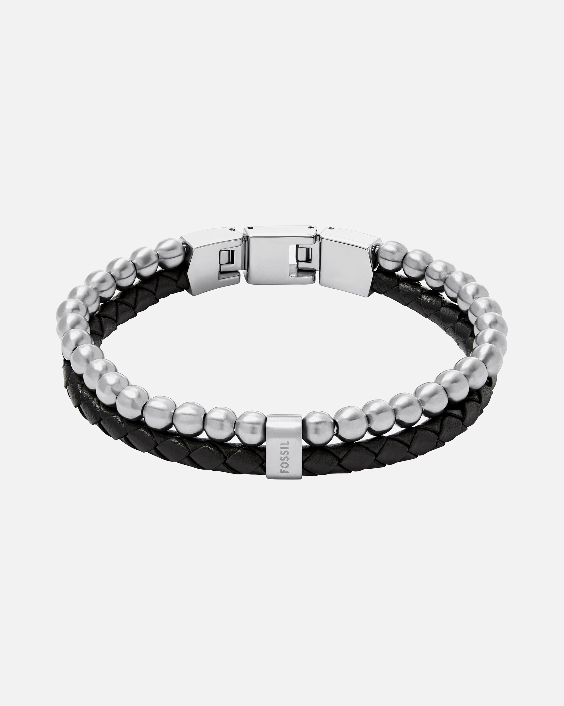 Armband für Männlich Fossil Armband Leder, Edelstahl schwarz