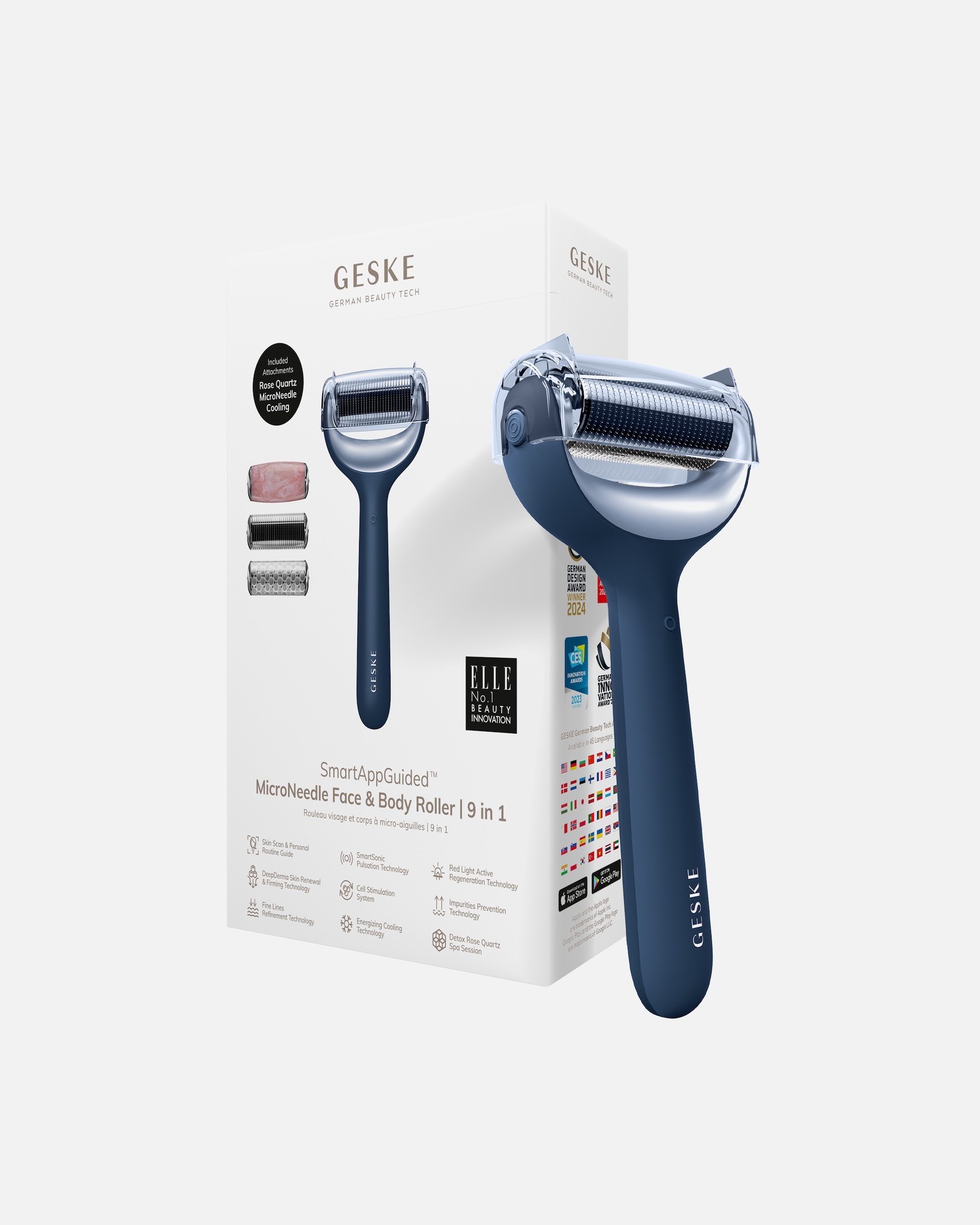 Dermaroller für Unisex Geske SmartAppGuided™ MicroNeedle Face & Body Roller | 9 in 1 Midnight