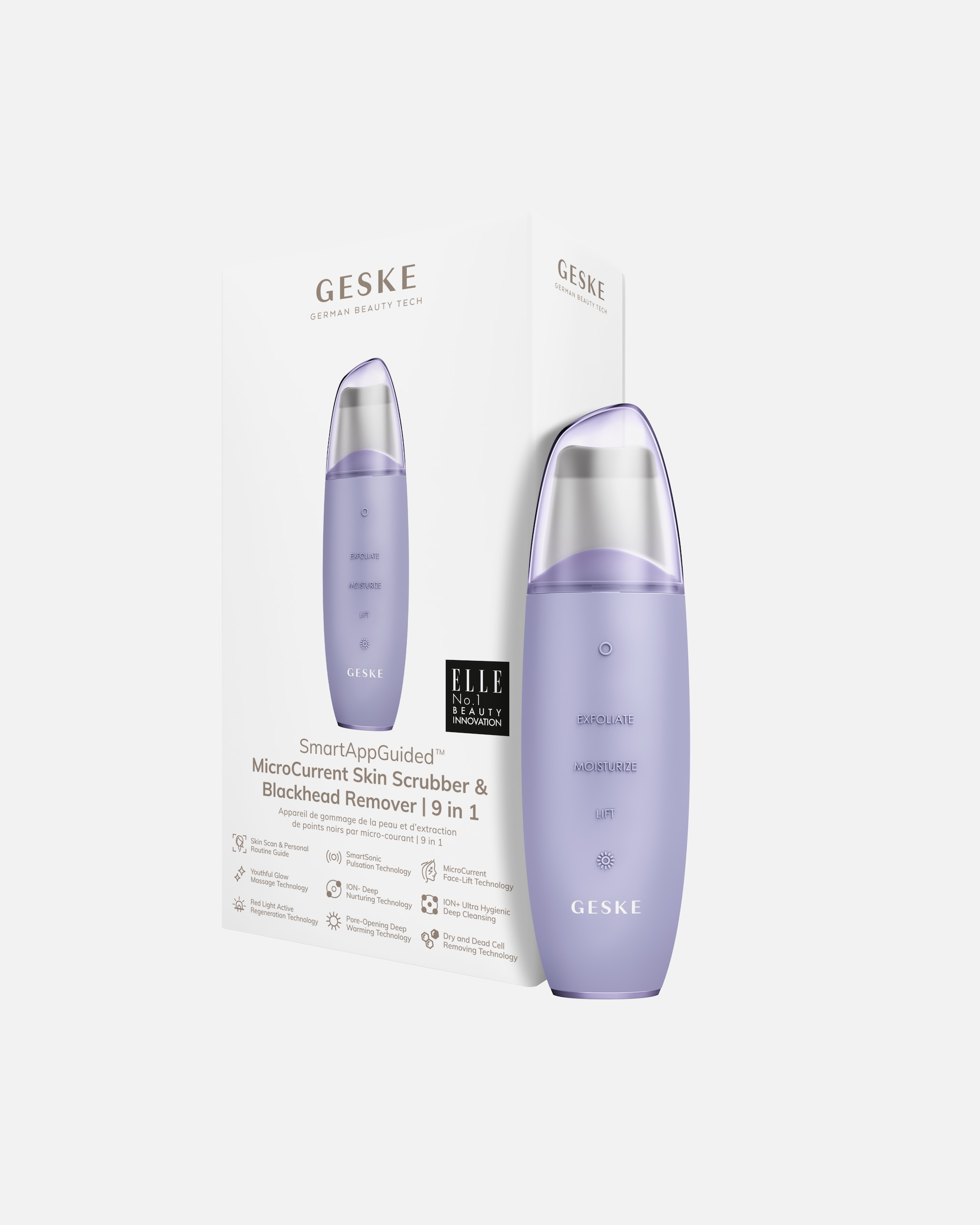 Multifunktionsgerät für Unisex Geske SmartAppGuided™ MicroCurrent Skin Scrubber & Blackhead Remover 9 in 1 Purple