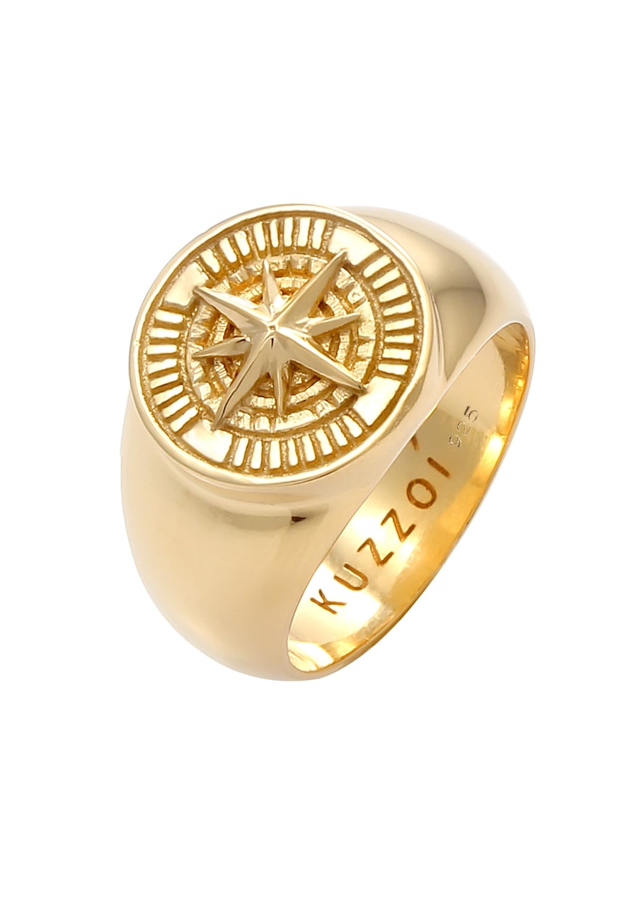 KUZZOI Herren Siegelring Kompass Oxidiert 925 Silber 60