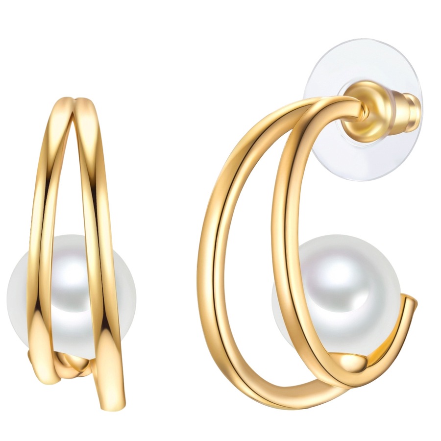 Yokoamii Creolen Metall Muschelkernperle in Gelbgold 25,4 mm Damen