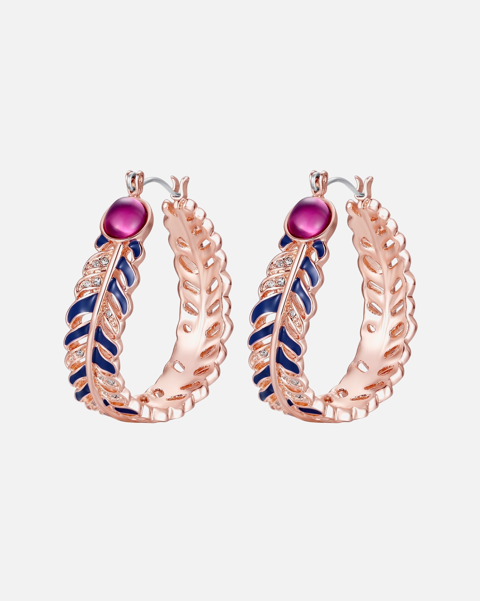 Creolen für Weiblich Lulu & Jane Creolen Feder Metall-Legierung verziert mit Kristallen von Swarovski ® in Roségold 37,5 mm