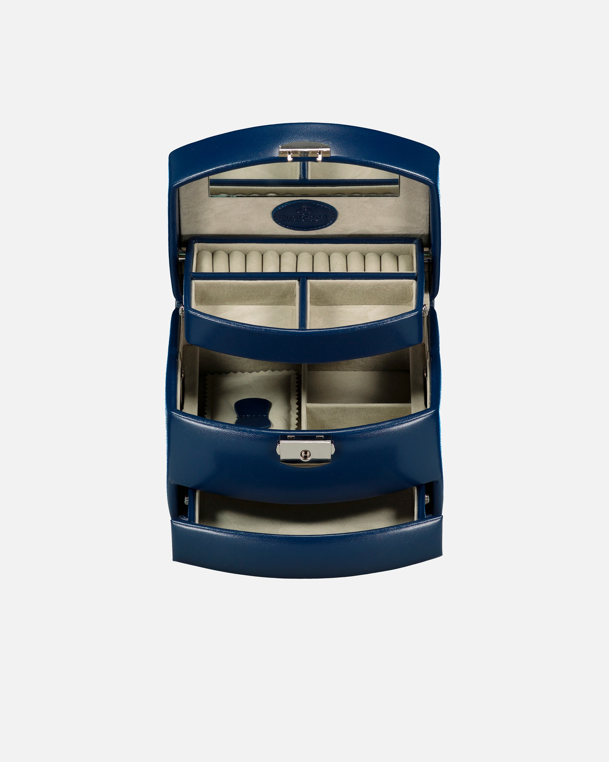 Aufbewahrung für Weiblich Windrose Schmuckkasten merino mit drei Etagen Dunkelblau