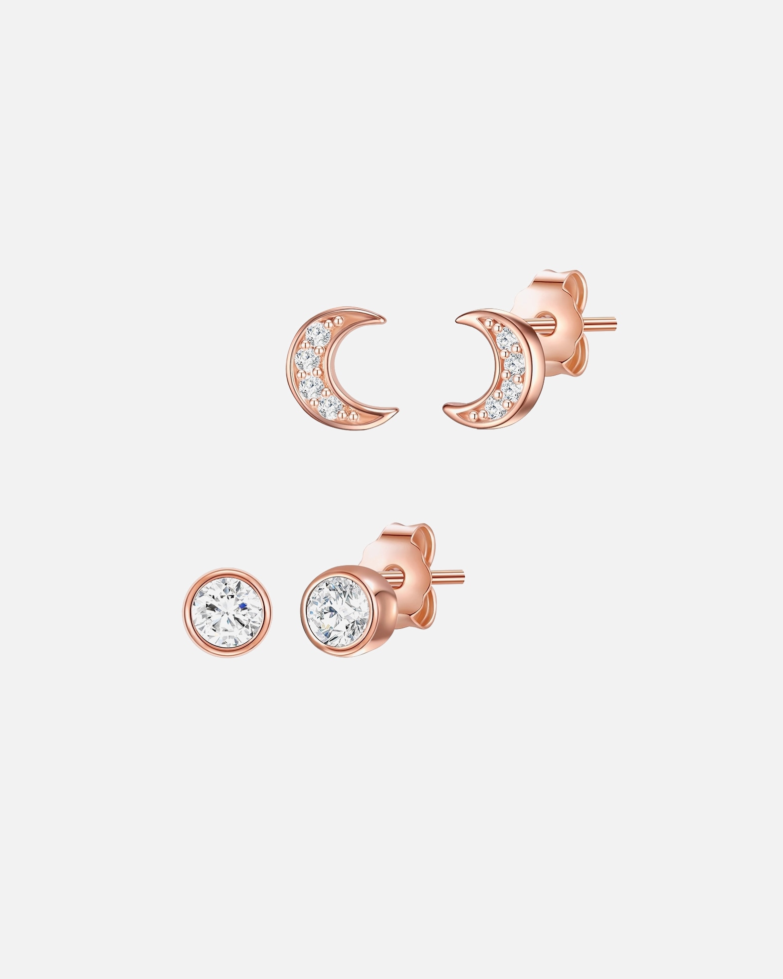 Ohrringe für Weiblich Lulu & Jane Ohrstecker Halbmond aus Messing in Roségold mit Zirkonia 3,8/5,0 mm
