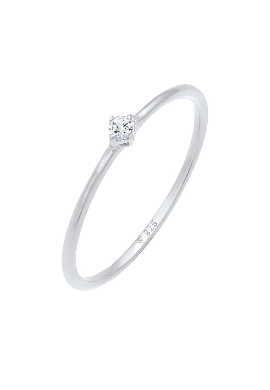 Elli PREMIUM Ring Stapelring Topas Solitär 925 Silber vergoldet 54 Damen