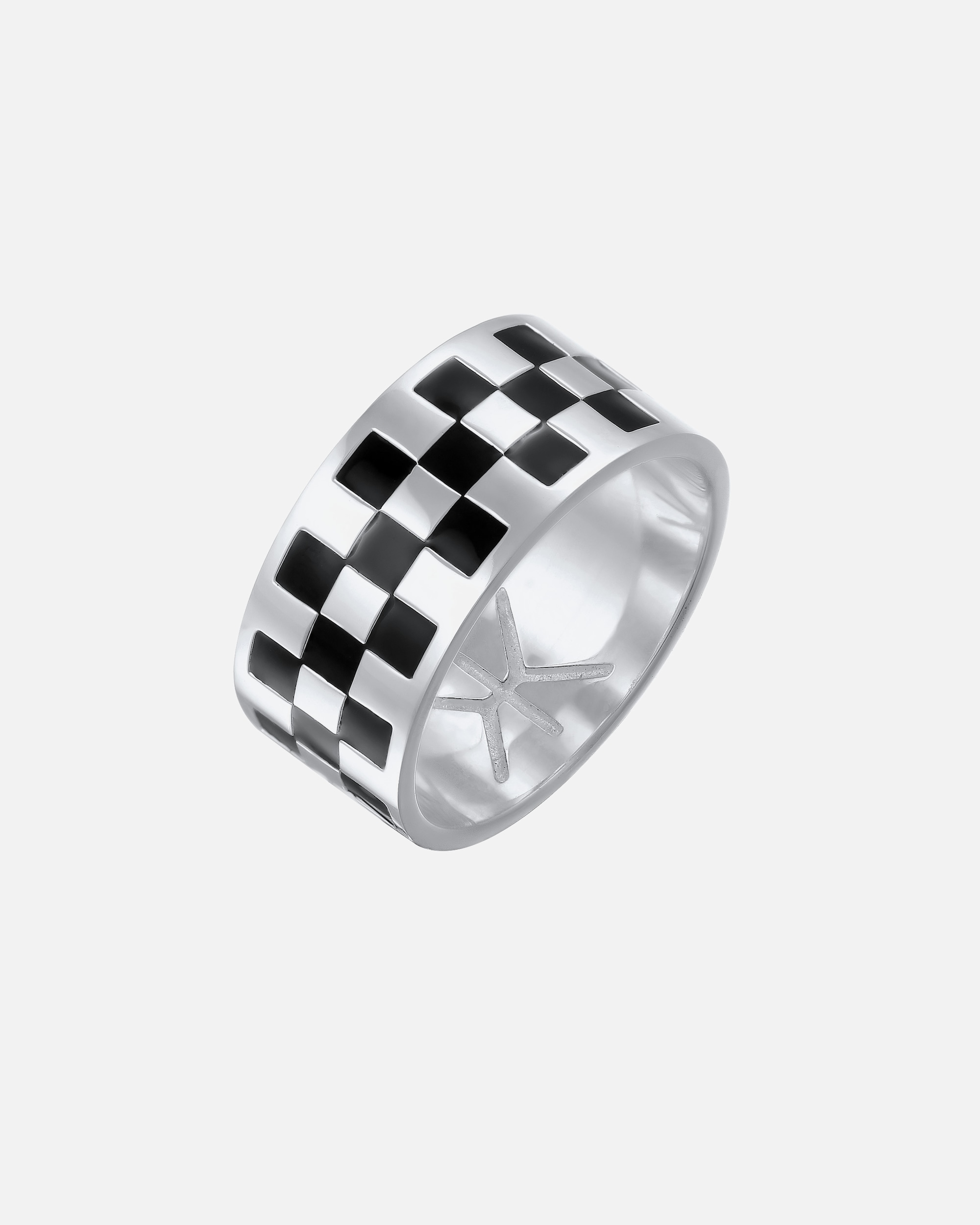 Ring für Männlich KUZZOI Bandring Schachbrettmuster Emaille 925 Sterling Silber 60