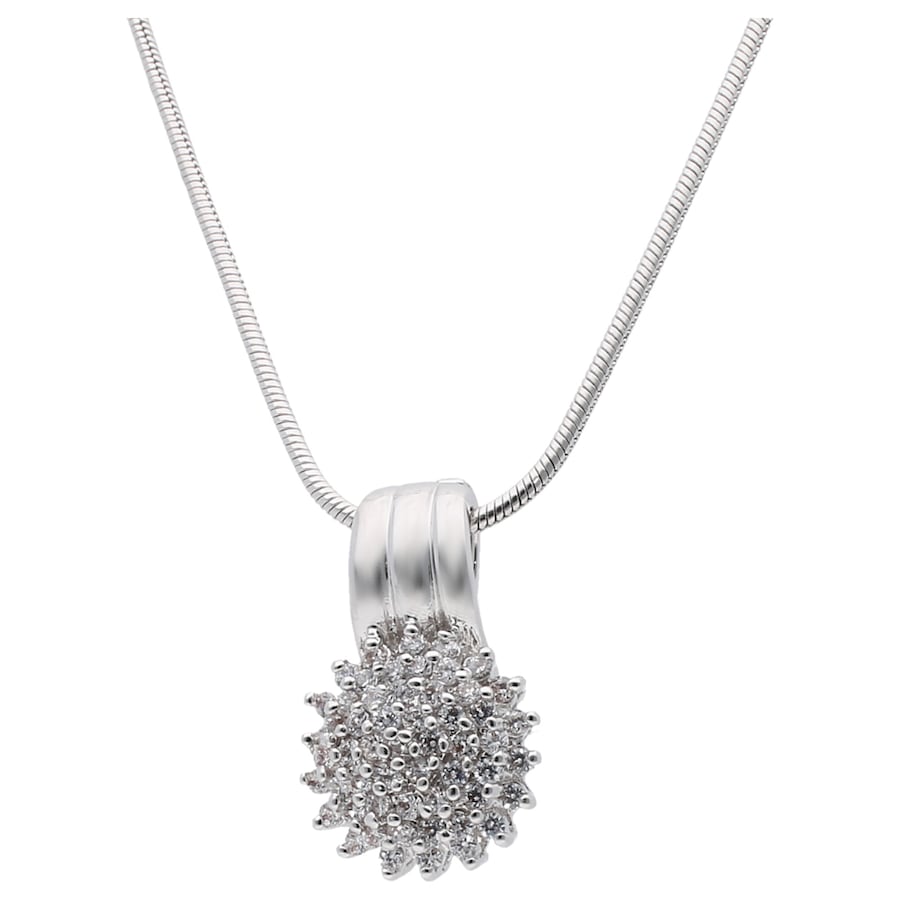 Jacques Charrel Kette Blüte mit Zirkonia Steinen, Messing rhodiniert 45 cm Silber Damen