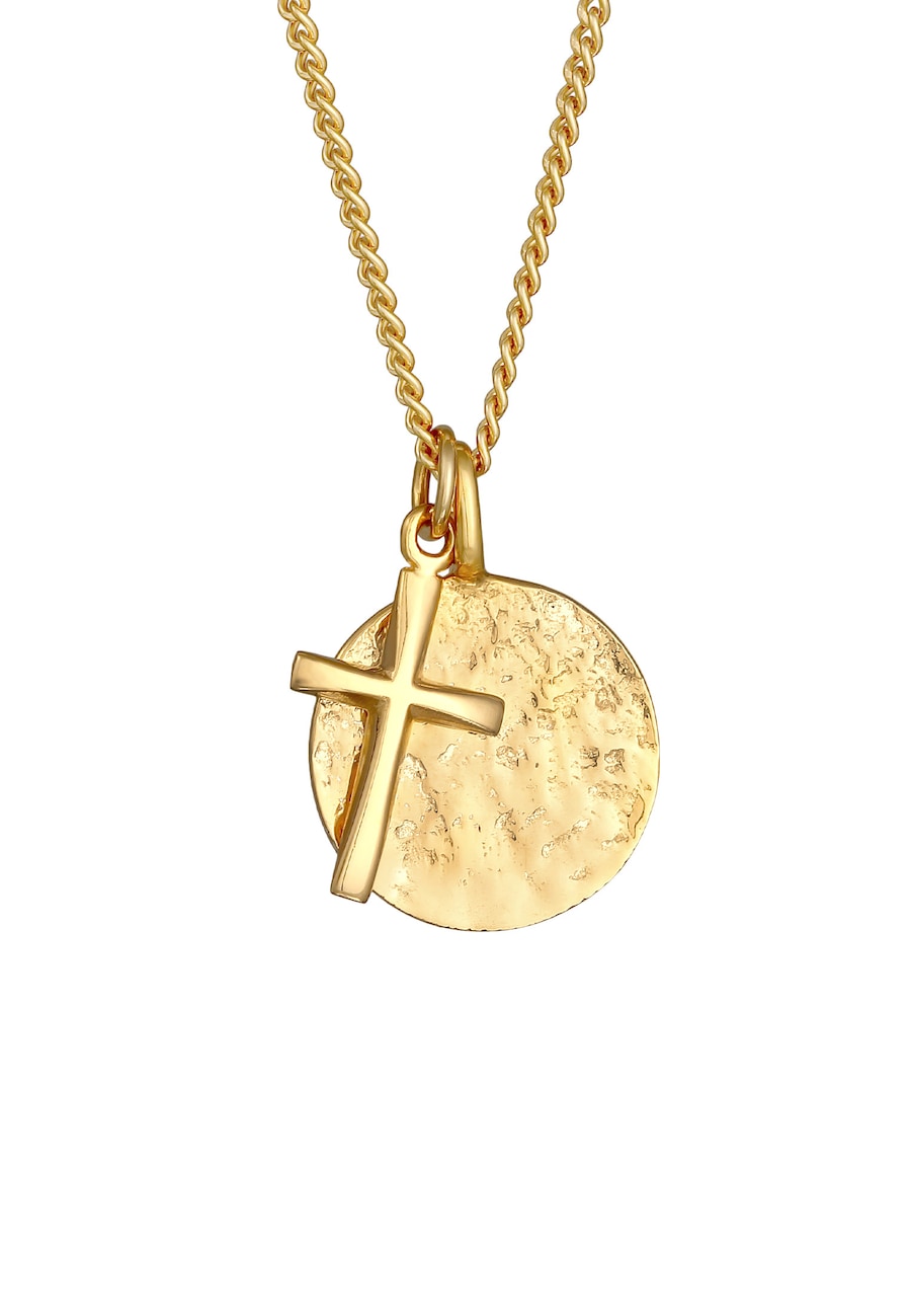 KUZZOI Herren Coin Antik Kreuz Trend Modern 925 Silber goldfarben