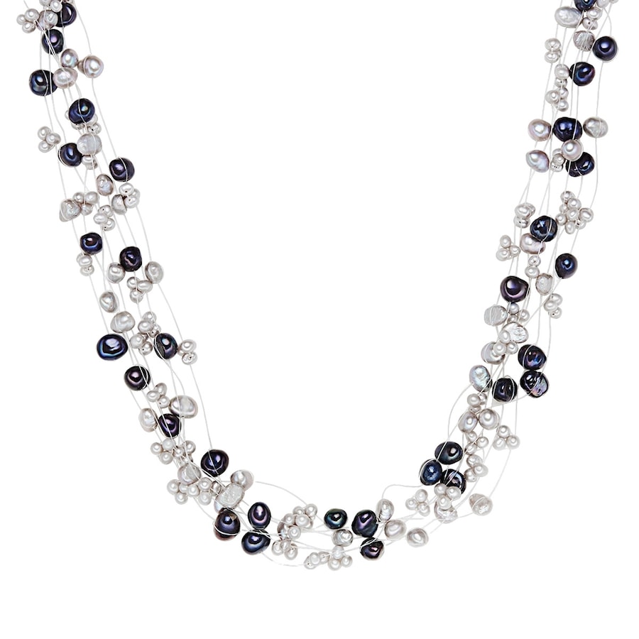 Valero Pearls Kette Süßwasser-Zuchtperlen braun hellbraun weiß 43,0 cm Basiskette + 5,0 Verlängerung Damen