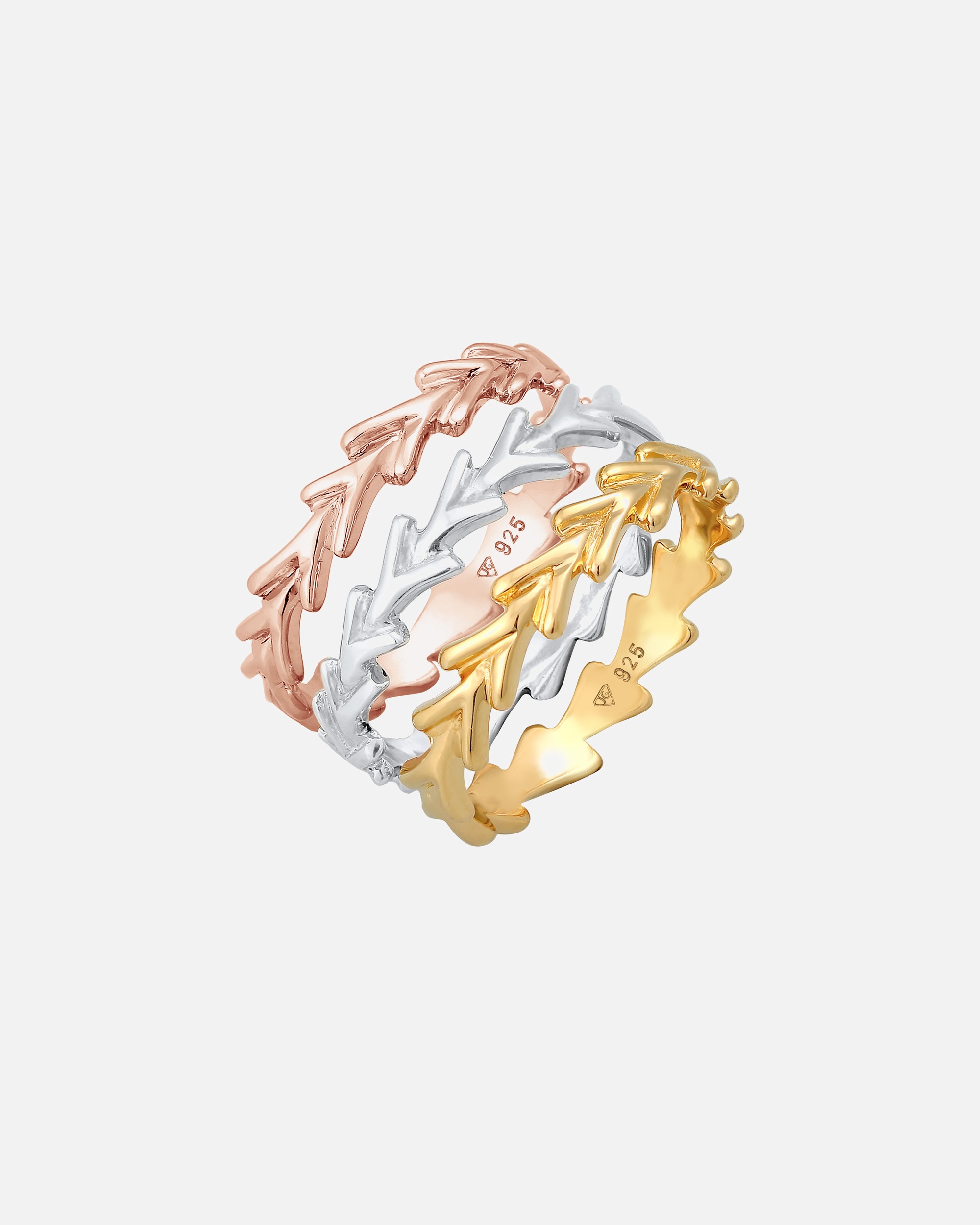 Ring für Weiblich Elli Stapelringe Bandring Tricolor 3er Set 925 Silber 52