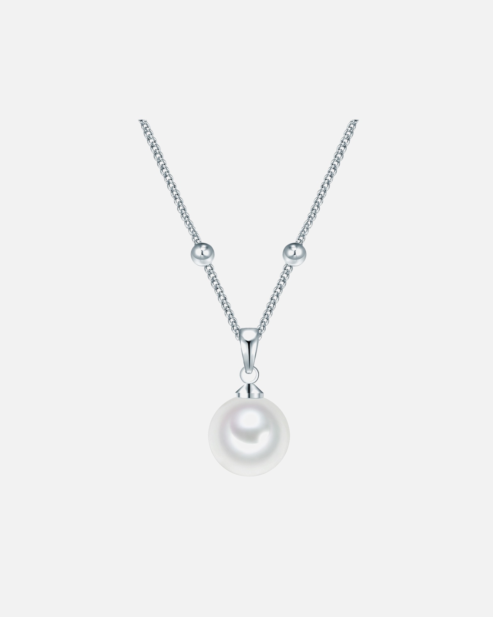 Halskette für Weiblich Lulu & Jane Perlen-Kette aus Messing in silber mit Muschelkernperle 42,0 cm Basiskette + 5,0 cm Verlängerung