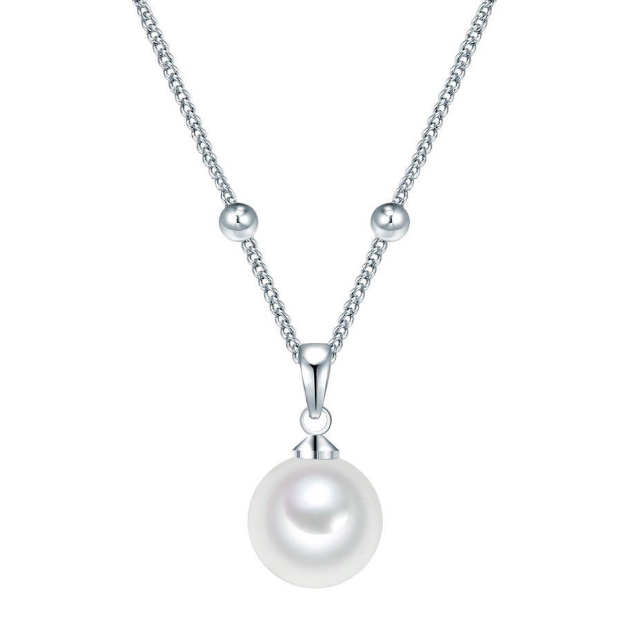 Lulu & Jane Perlen-Kette aus Messing in silber mit Muschelkernperle 42,0 cm Basiskette + 5,0 Verlängerung Damen