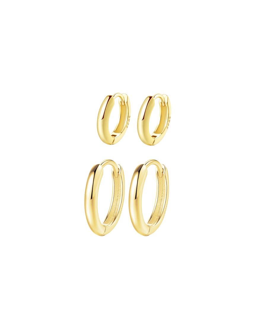 Hey Happiness Creolen-Set 2-teilig 925 Sterlingsilber – Kleine & große Hoops Gold Damen