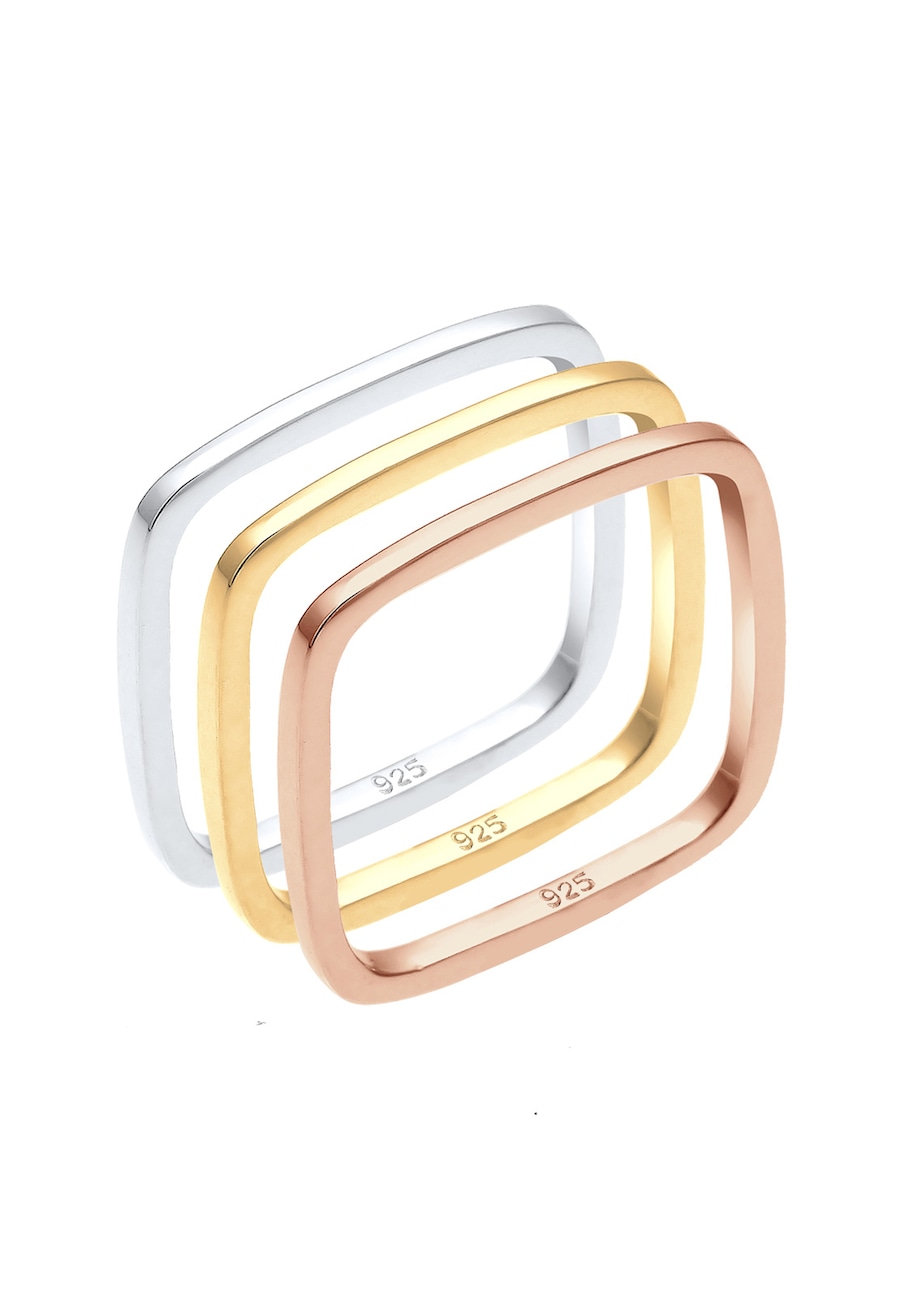 Elli Tri-Color Statement Vierecks-Ringset 925er Silber 58 Damen