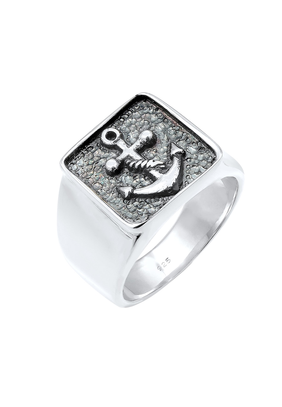 KUZZOI Herren Siegelring Anker Basic Oxidiert 925 Silber 60