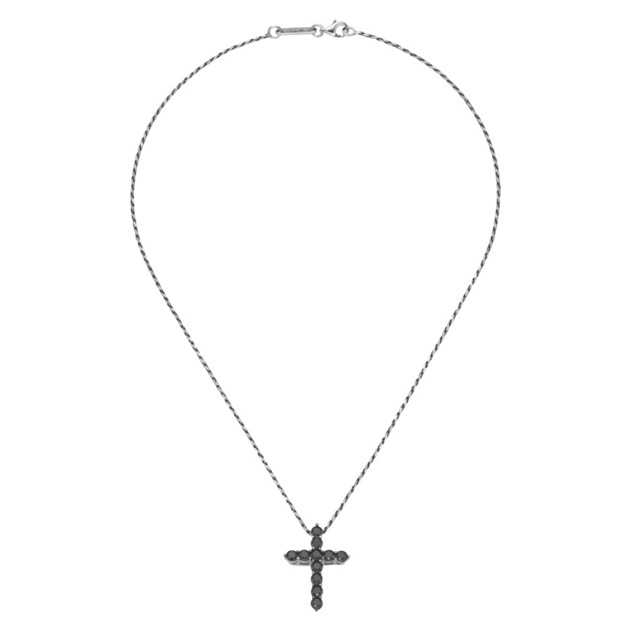 Giorgio Martello Milano Kette mit Anhänger Kreuz, schwarze Spinelle, Silber 925 45 cm Schwarz