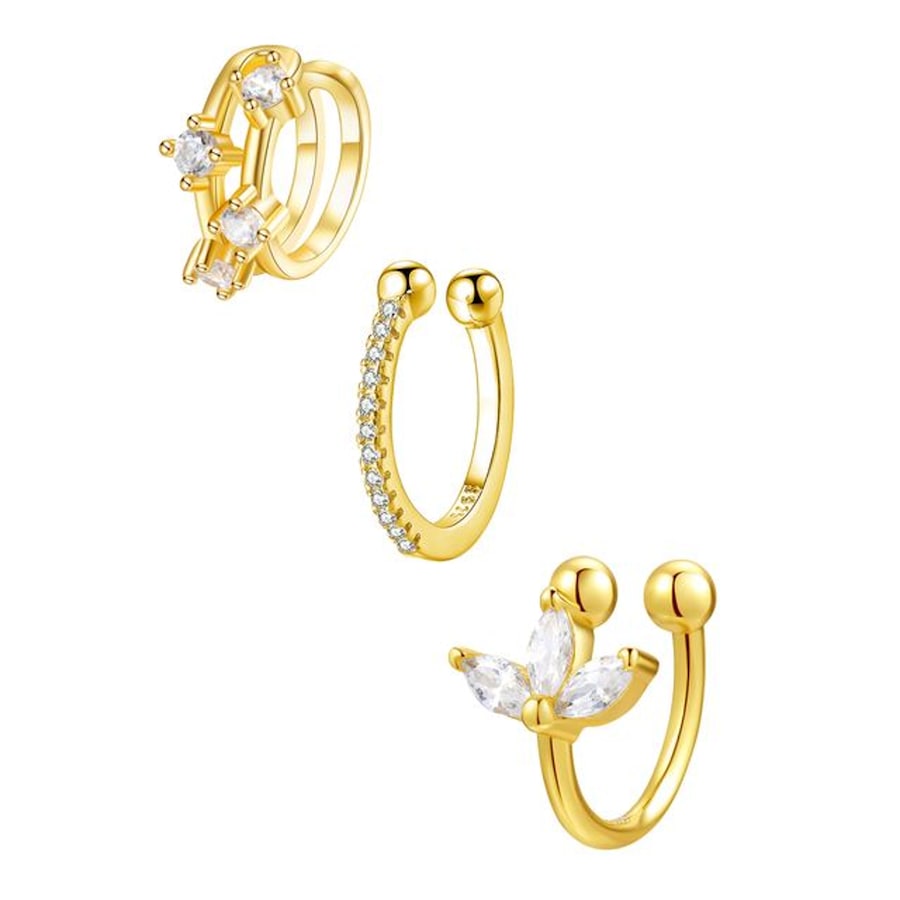Hey Happiness Ear-Cuff-Set aus 925er Sterlingsilber Gold Hellbraun Damen