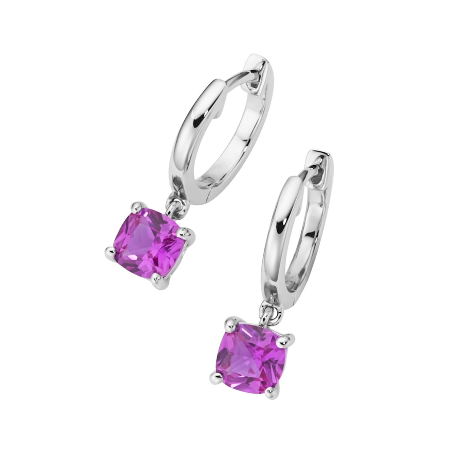 Smart Jewel Klappcreolen mit farbigen Ziersteinen, Silber 925 Pink Violett