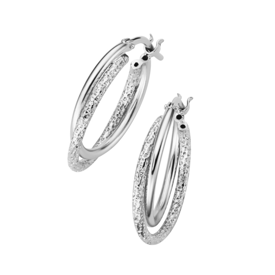 Smart Jewel Creolen zweireihig, glänzend und strukturiert, Silber 925