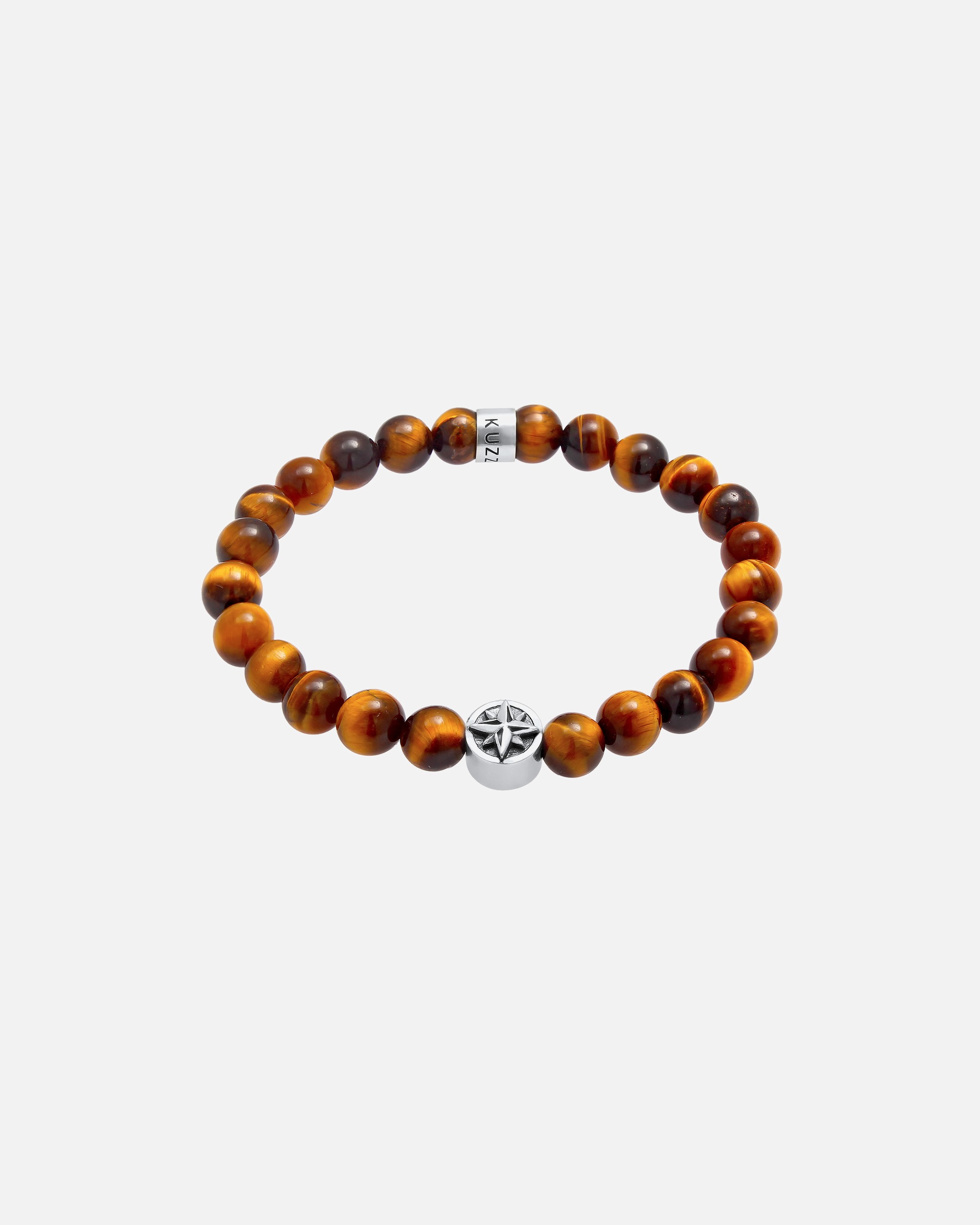 Armband für Männlich KUZZOI Herren Tigerauge Perlen Kompass Bead 925er Silber 21