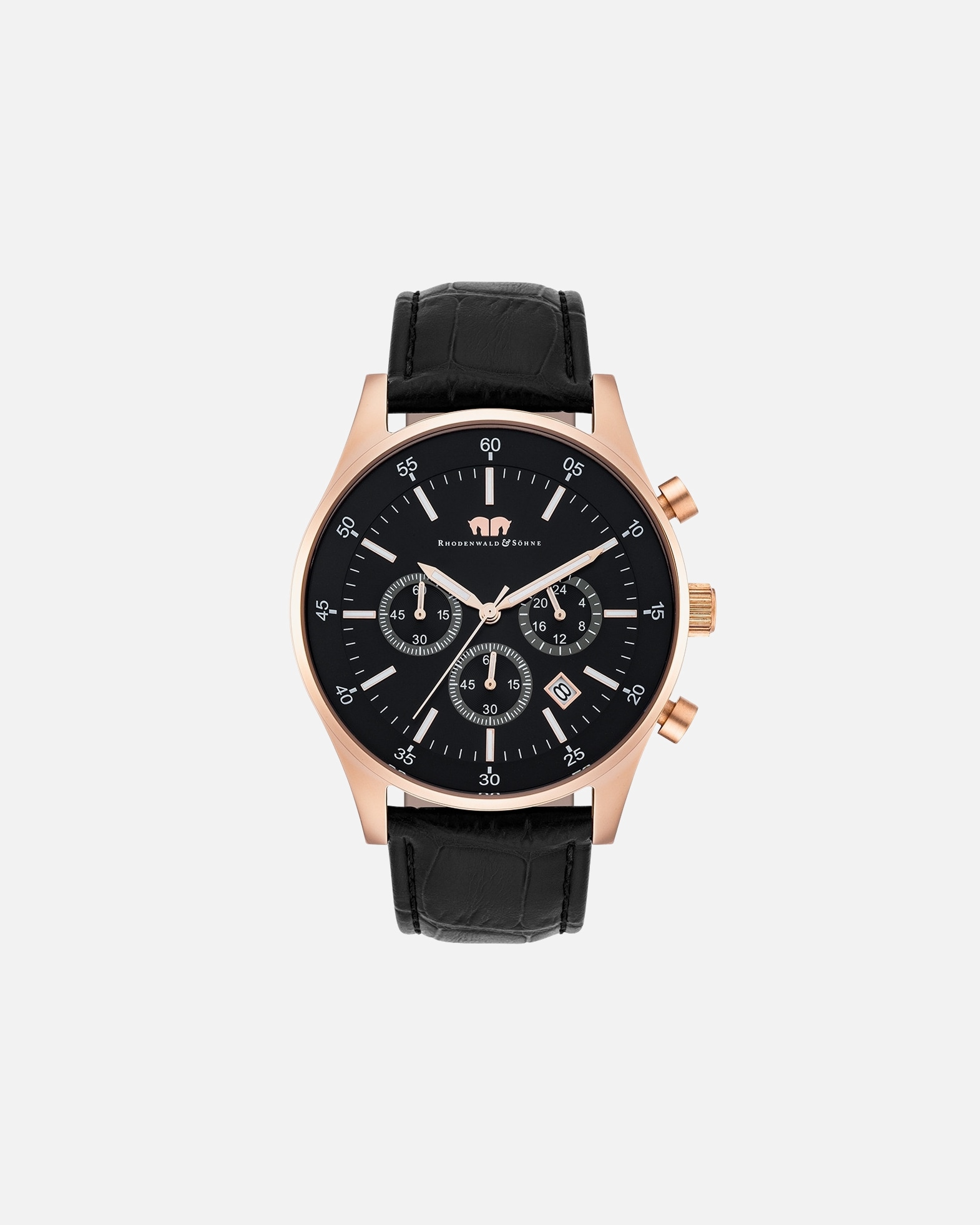 Uhr für Männlich Rhodenwald & Söhne Armband-Uhr Goodwill aus Echtleder in roségold 45,0 mm