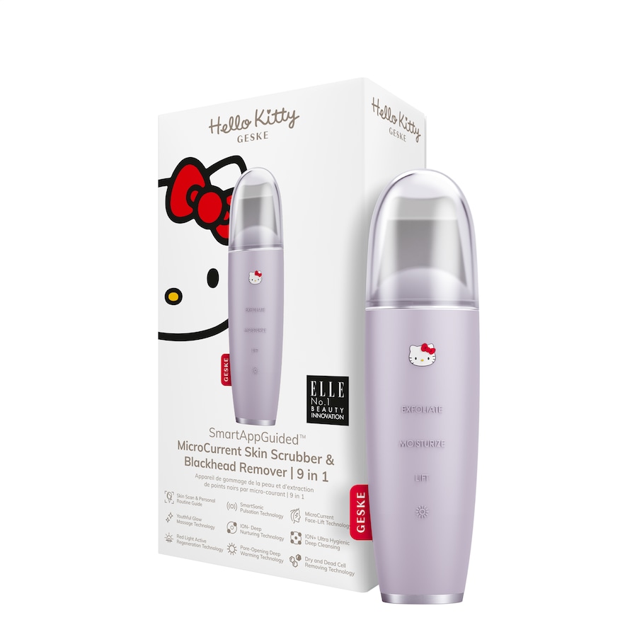 Geske SmartAppGuided MicroCurrent Skin Scrubber & Blackhead Remover 9 in 1 Hello Kitty Purple
