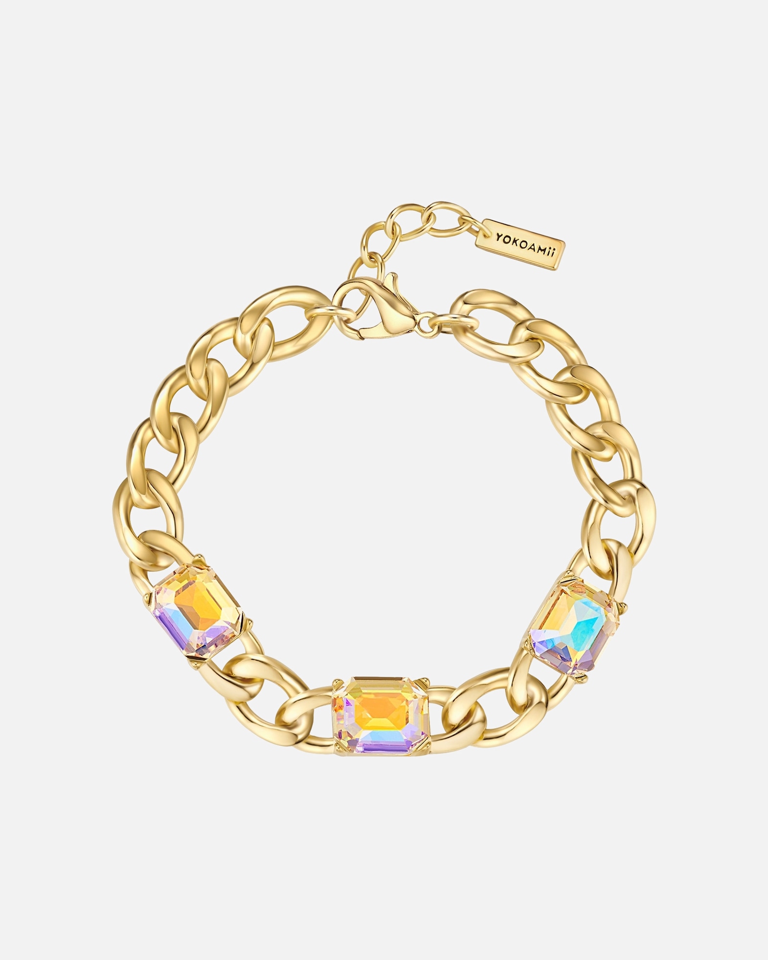 Armband für Weiblich Yokoamii Armband aus Messing in Gelbgold mit Glas 19,0 cm Basislänge + 3,0 cm Verlängerung