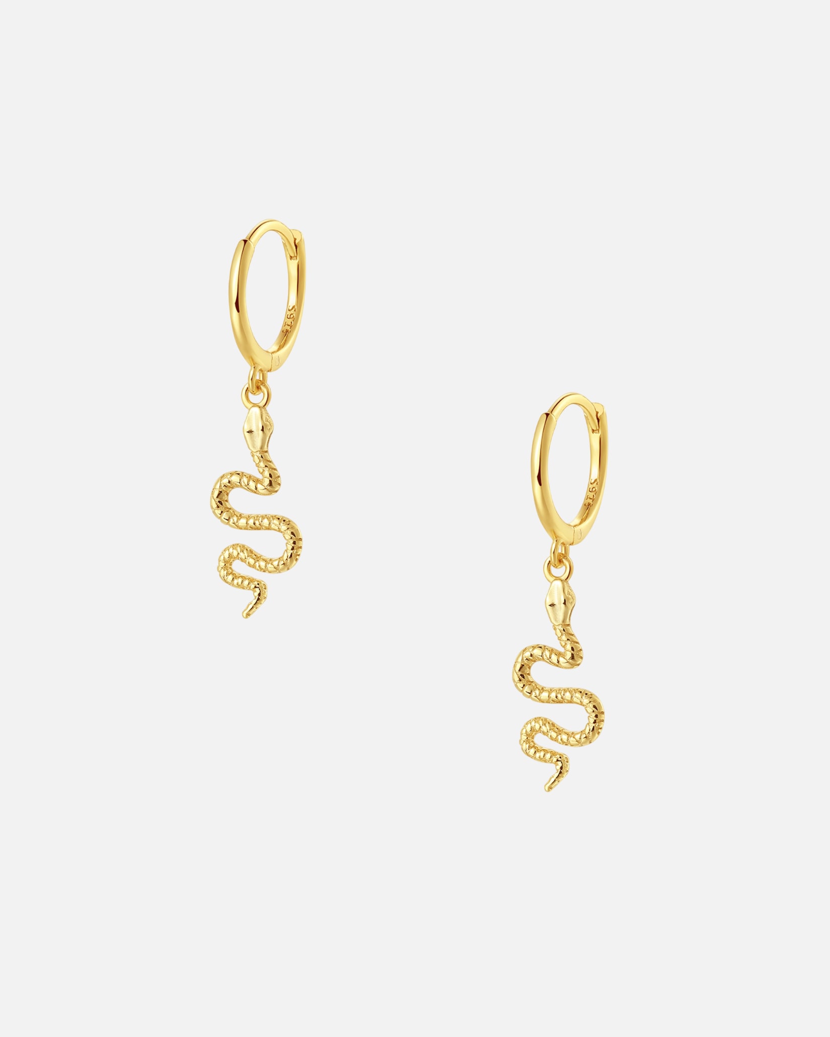 Ohrringe für Weiblich Hey Happiness Default Brand Line Kleine Creolen mit Schlangen-Anhänger, 925 Silber Gold