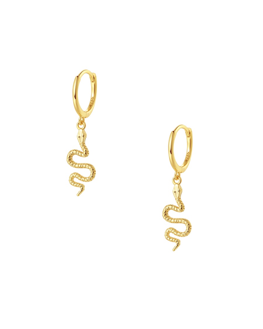 Hey Happiness Kleine Creolen mit Schlangen-Anhänger, 925 Silber Gold Damen