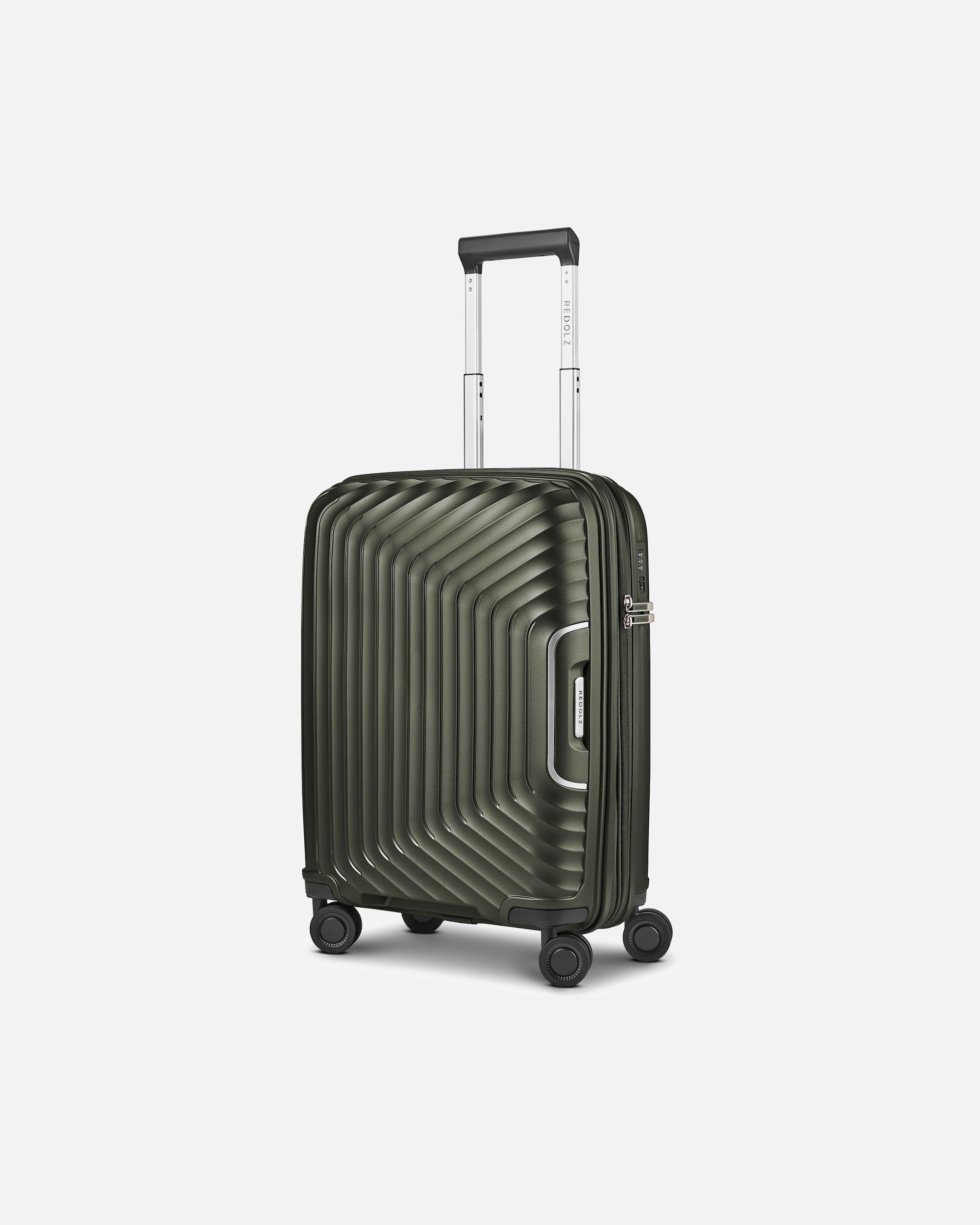 Handgepäckkoffer für Männlich Redolz Essentials 01 4 Rollen Kabinentrolley 53 cm mit Dehnfalte olive metallic