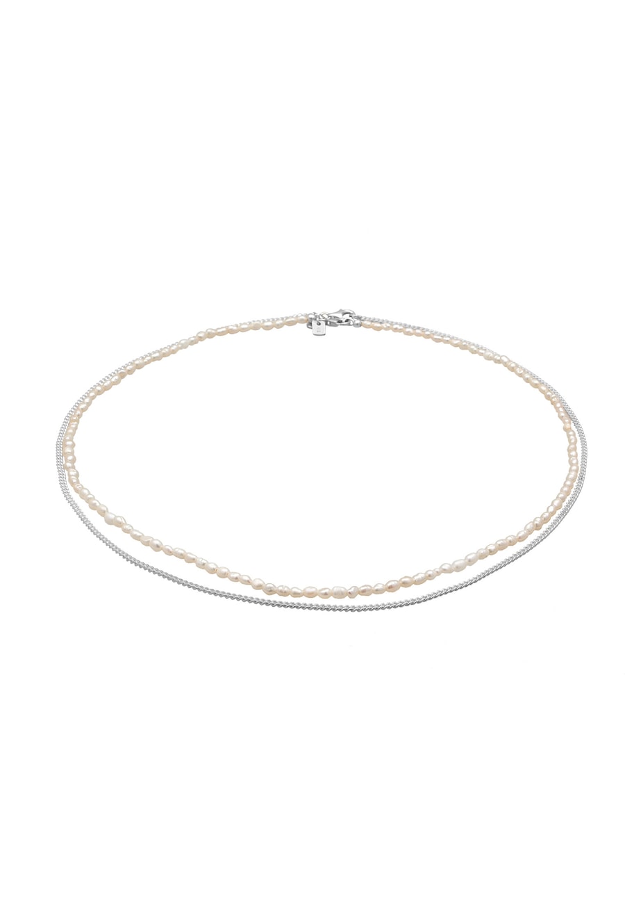 KUZZOI Panzerkette Süßwasserzuchtperlen 925 Silber 45 Herren