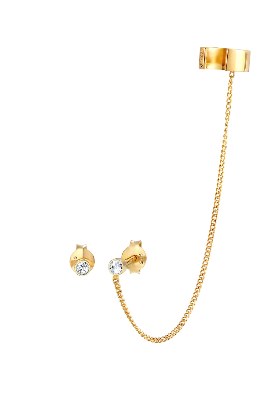 Elli Earcuff Stecker Rund 925 Sterling Silber, mit Kristallen von Swarovski goldfarben Damen