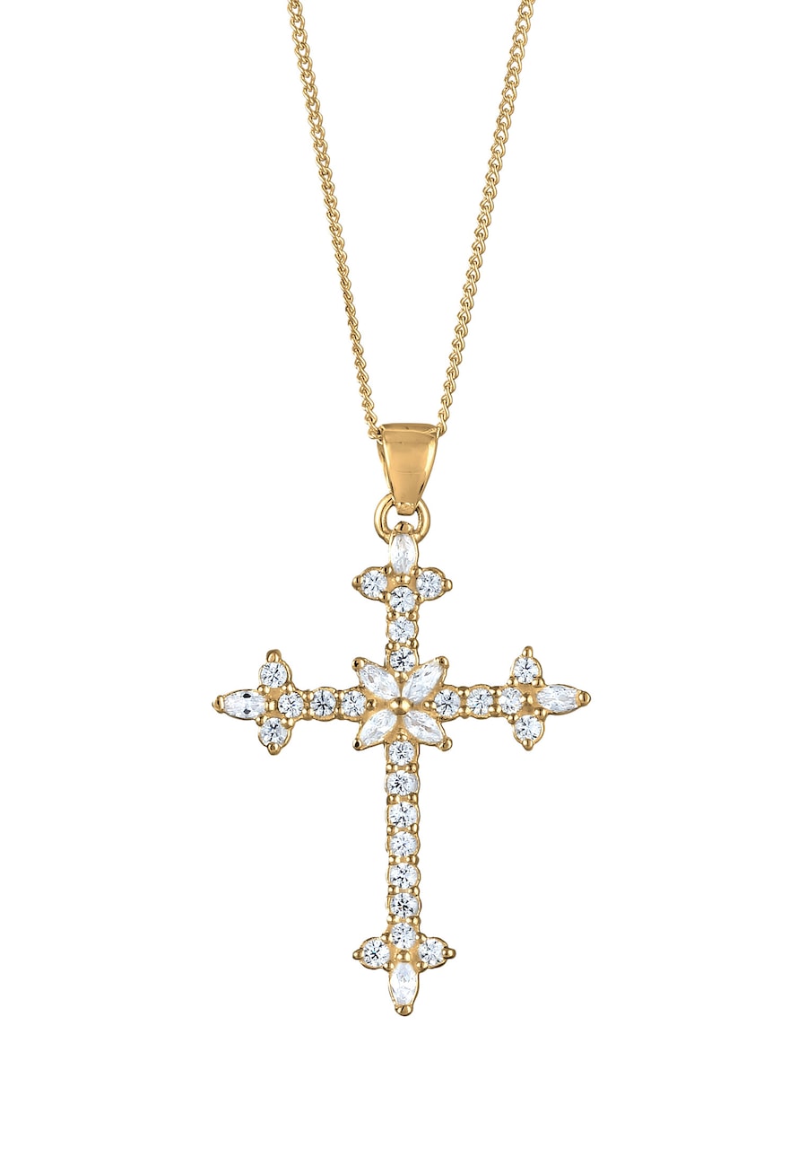 Elli Kreuz Zirkonia Marquise 925 Sterling Silber goldfarben Damen