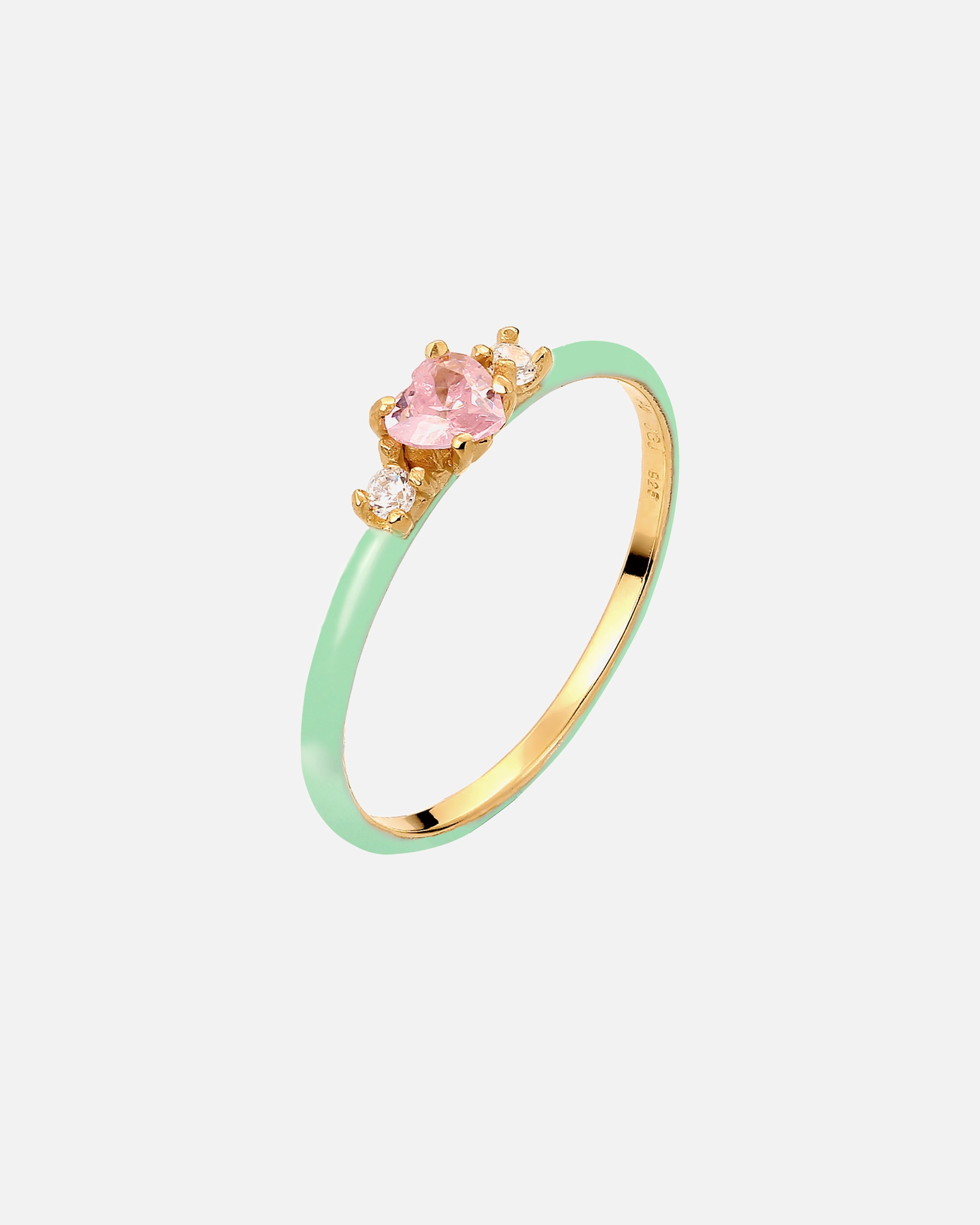 Ring für Weiblich Elli Herz Zirkonia Pink Emaille 925 Sterling Silber vergoldet 52