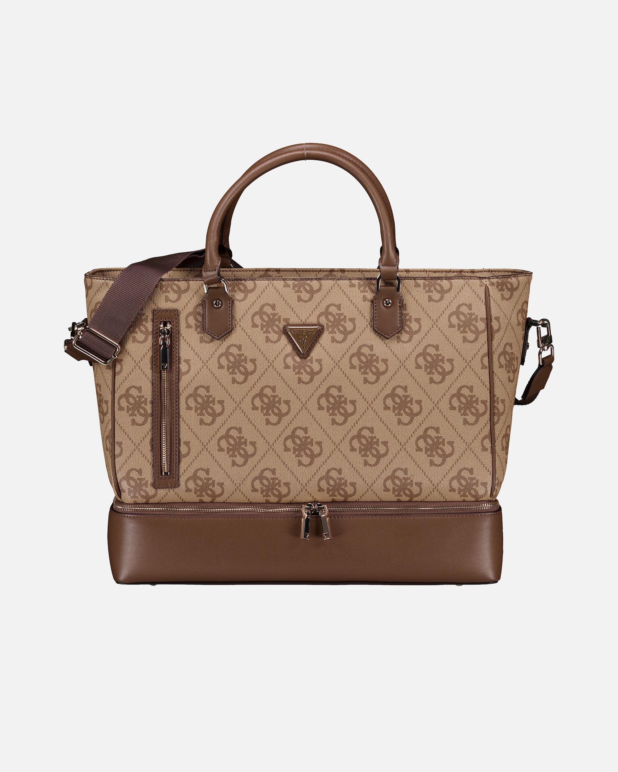 Reisetasche für Weiblich Guess Reisetasche Berta Travel Bottom Tote 4G-Logo Latte Brown