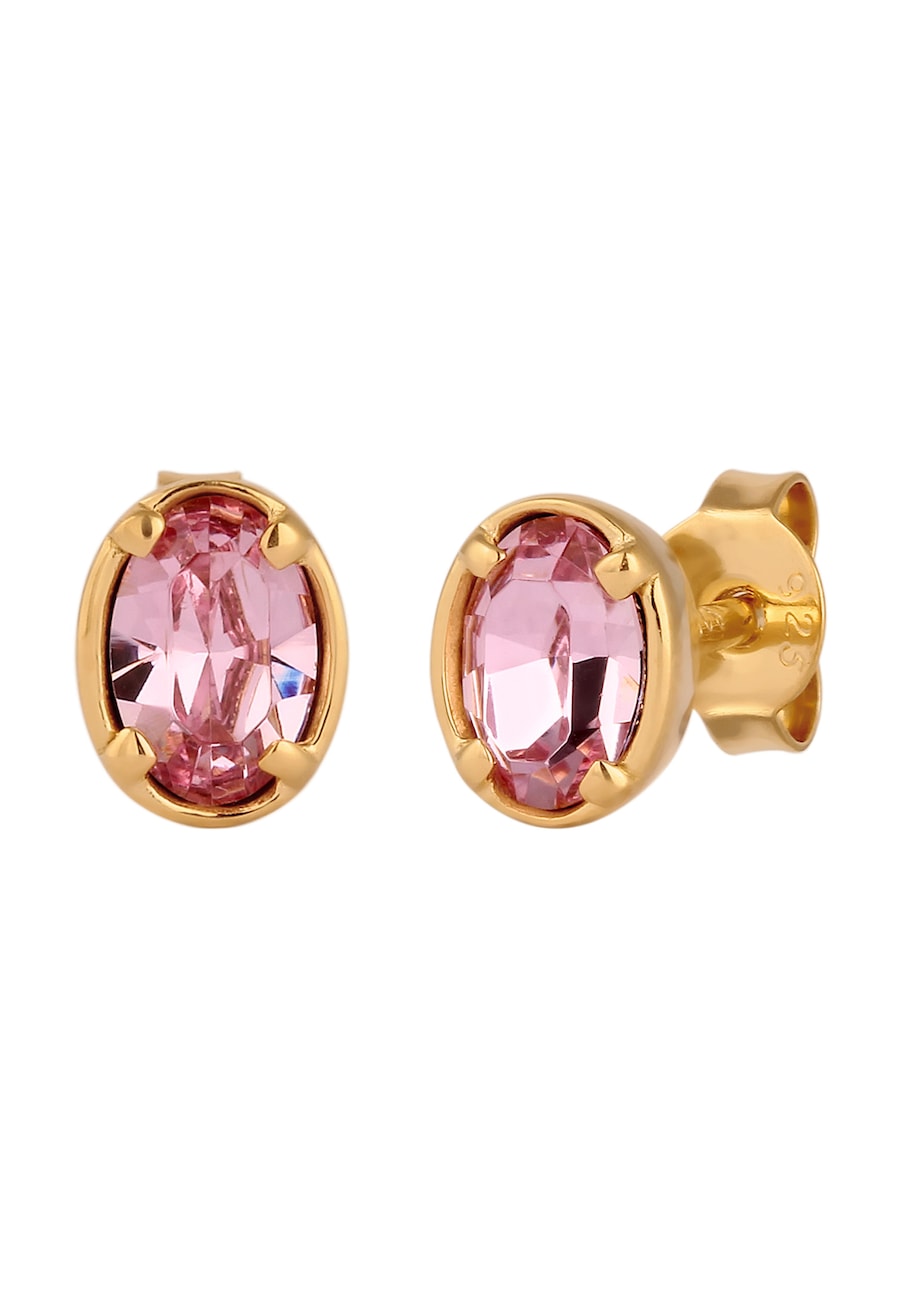 Elli Ohrstecker Oval Pink 925 Sterling Silber, mit Kristallen von Swarovski goldfarben Damen