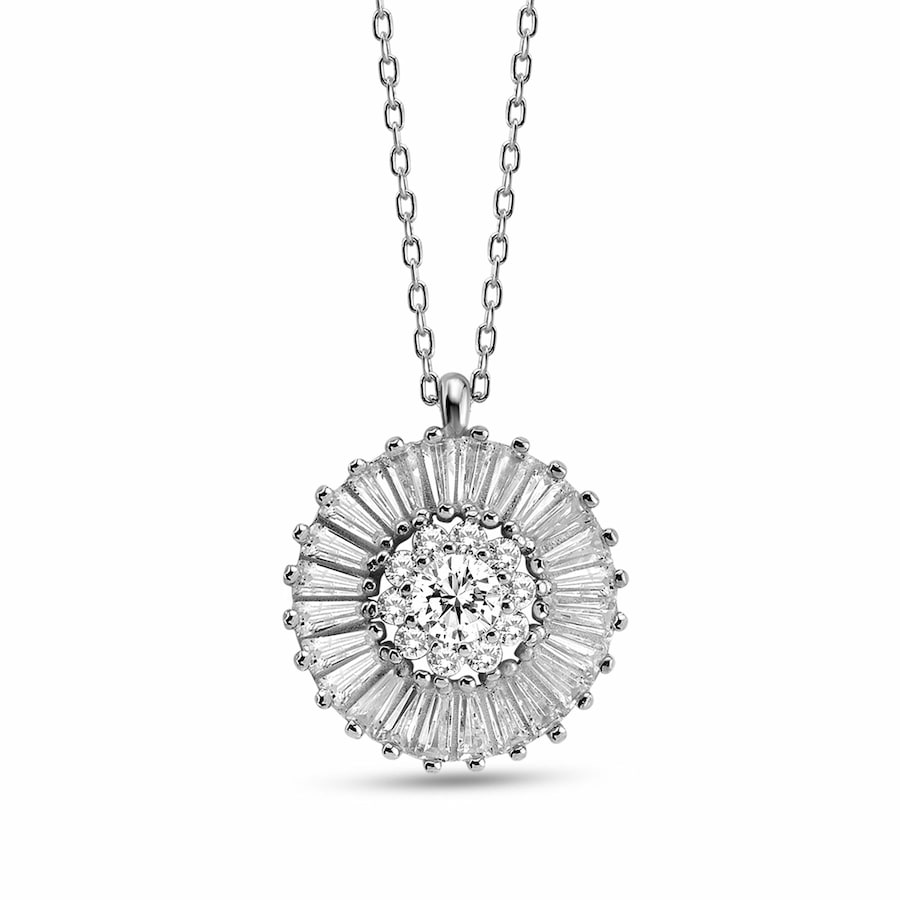 dKeniz Anhänger mit Kette 925/- Sterling Silber Zirkonia weiß 42cm + 3cm Weiss Damen