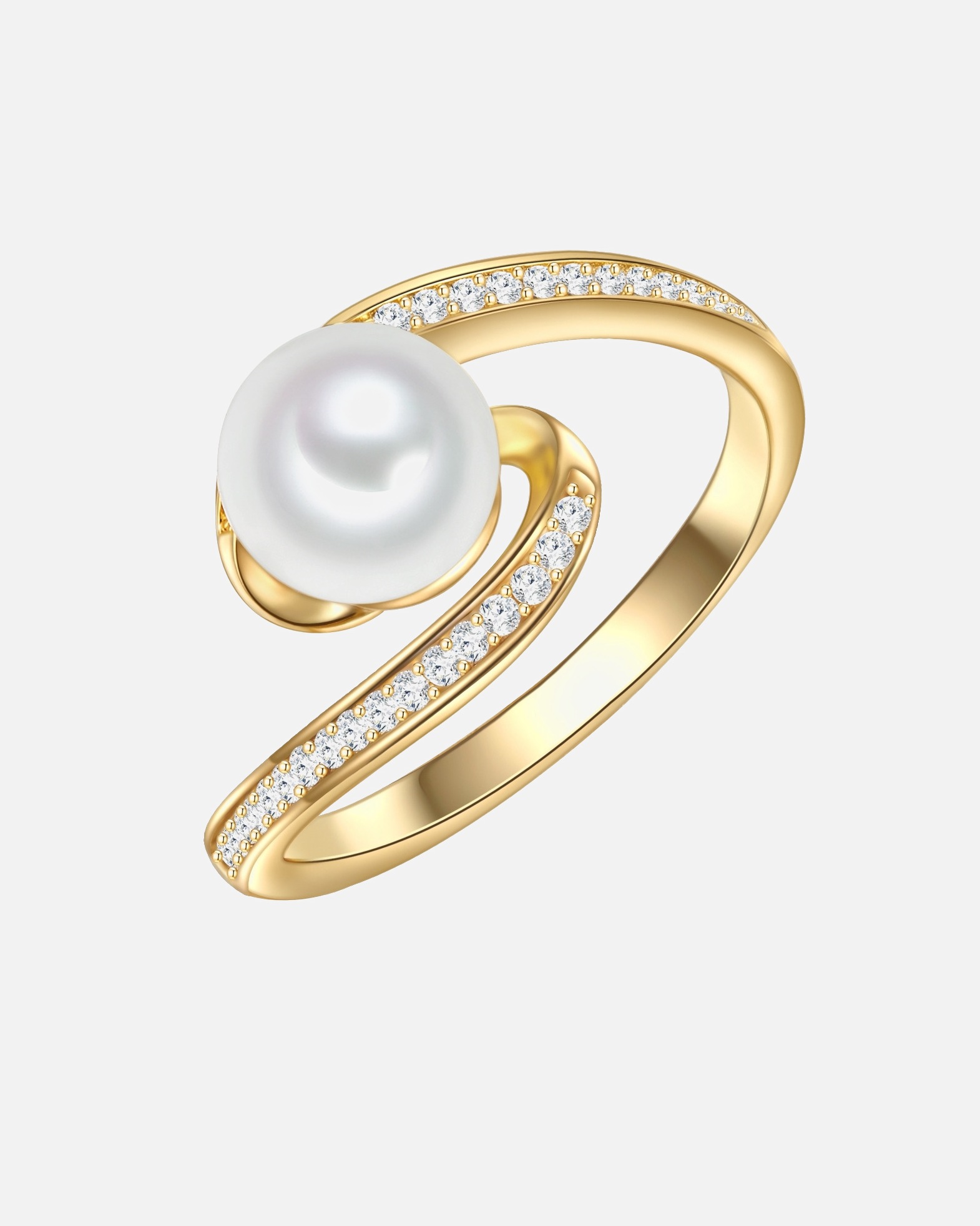 Ring für Weiblich Valero Pearls Ring aus Sterling Silber in gelbgold mit Zirkonia Süßwasser-Zuchtperle 54