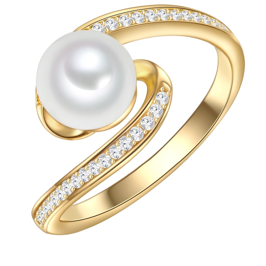 Valero Pearls Ring aus Sterling Silber in gelbgold mit Zirkonia Süßwasser-Zuchtperle 60 Damen