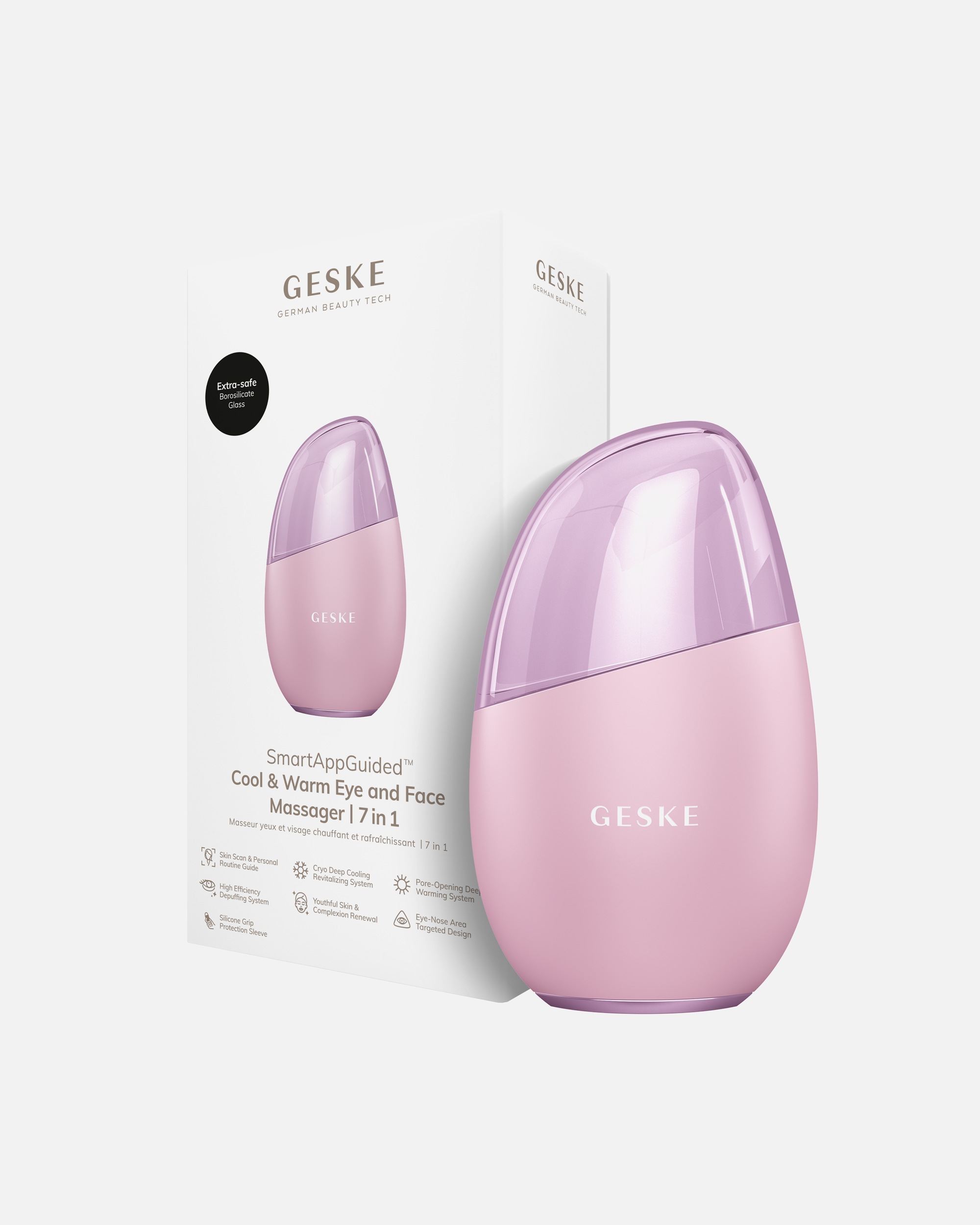 Elektrisches Gesichtsmassagegerät für Unisex GESKE GESKE SmartAppGuided™ Cool & Warm Eye & Face Massager | 7 in 1 Pink
