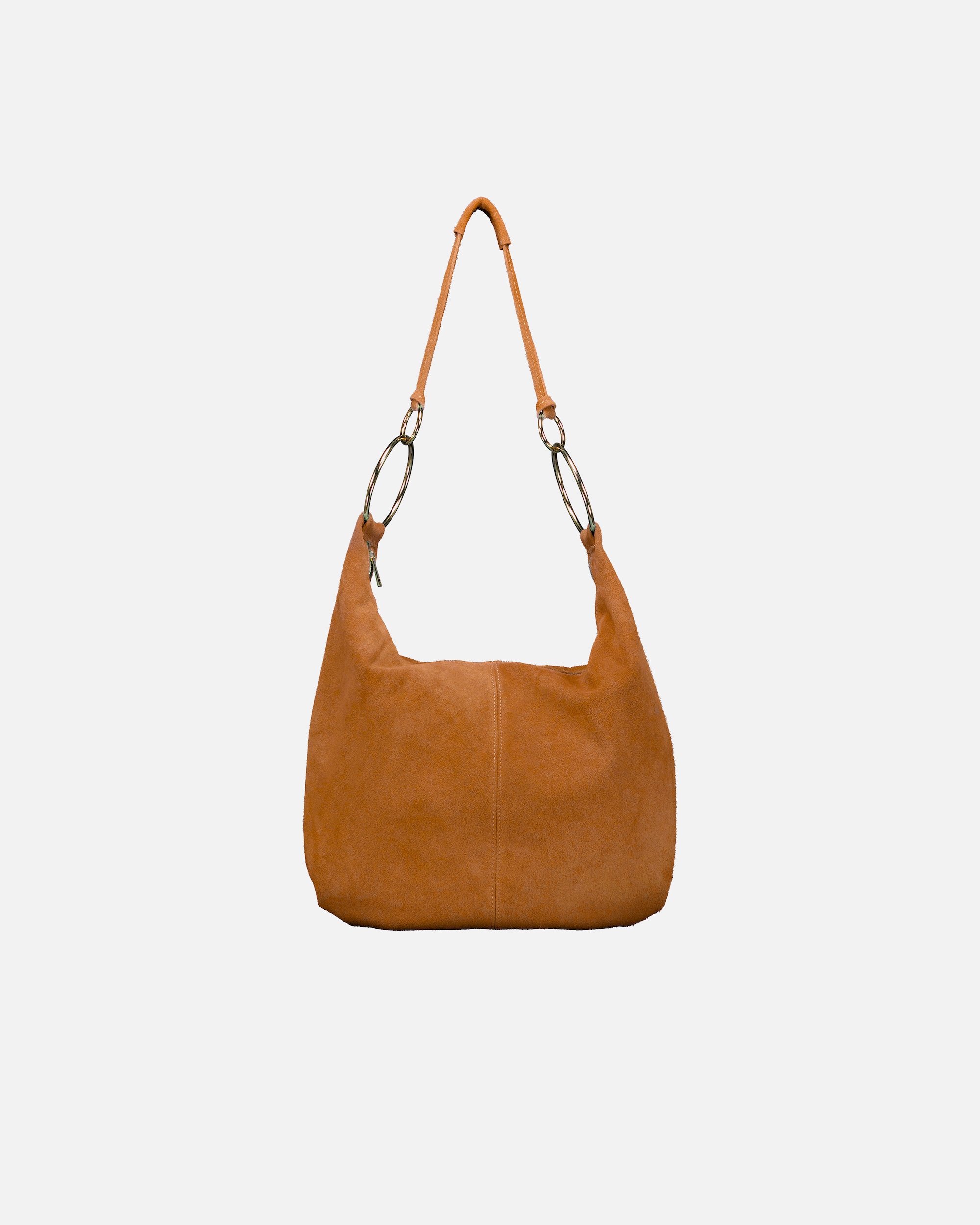Tasche für Weiblich Hausfelder Manufaktur Beuteltasche Velours mit Goldfittings Cognac