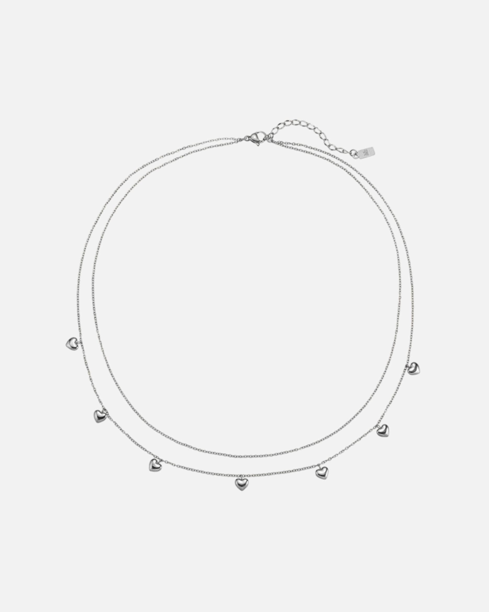 Halskette für Weiblich Hey Happiness Default Brand Line Layered Chunky Heart – Herz Halskette – Edelstahl, wasserfest Silber