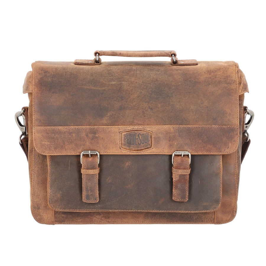 Pride and Soul Aktentasche Leder 37 cm Laptopfach braun Braun Herren